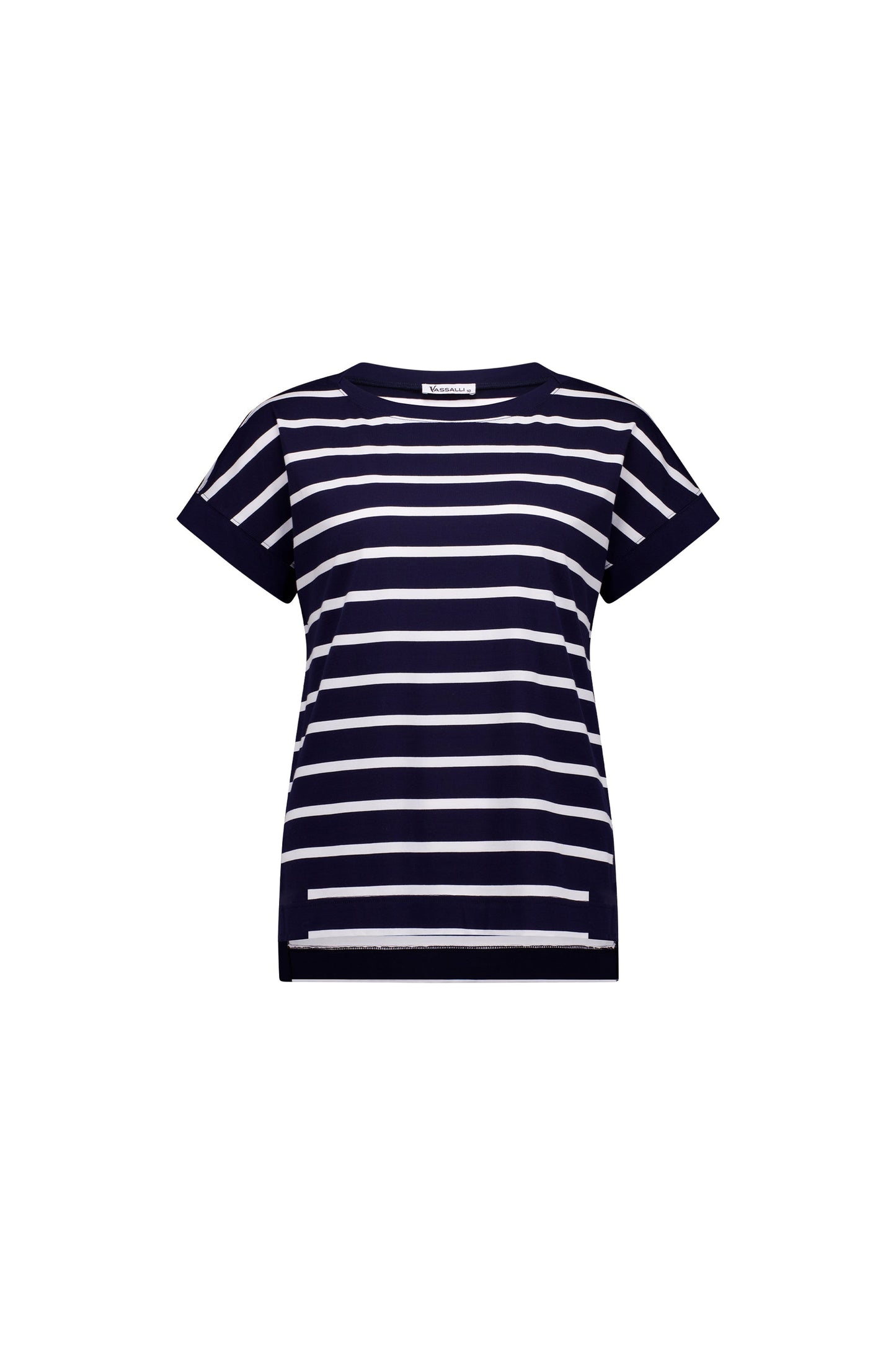 4363S Ink/White Stripe - Drop Sleeve Top with Stepped Hem - Vassalli