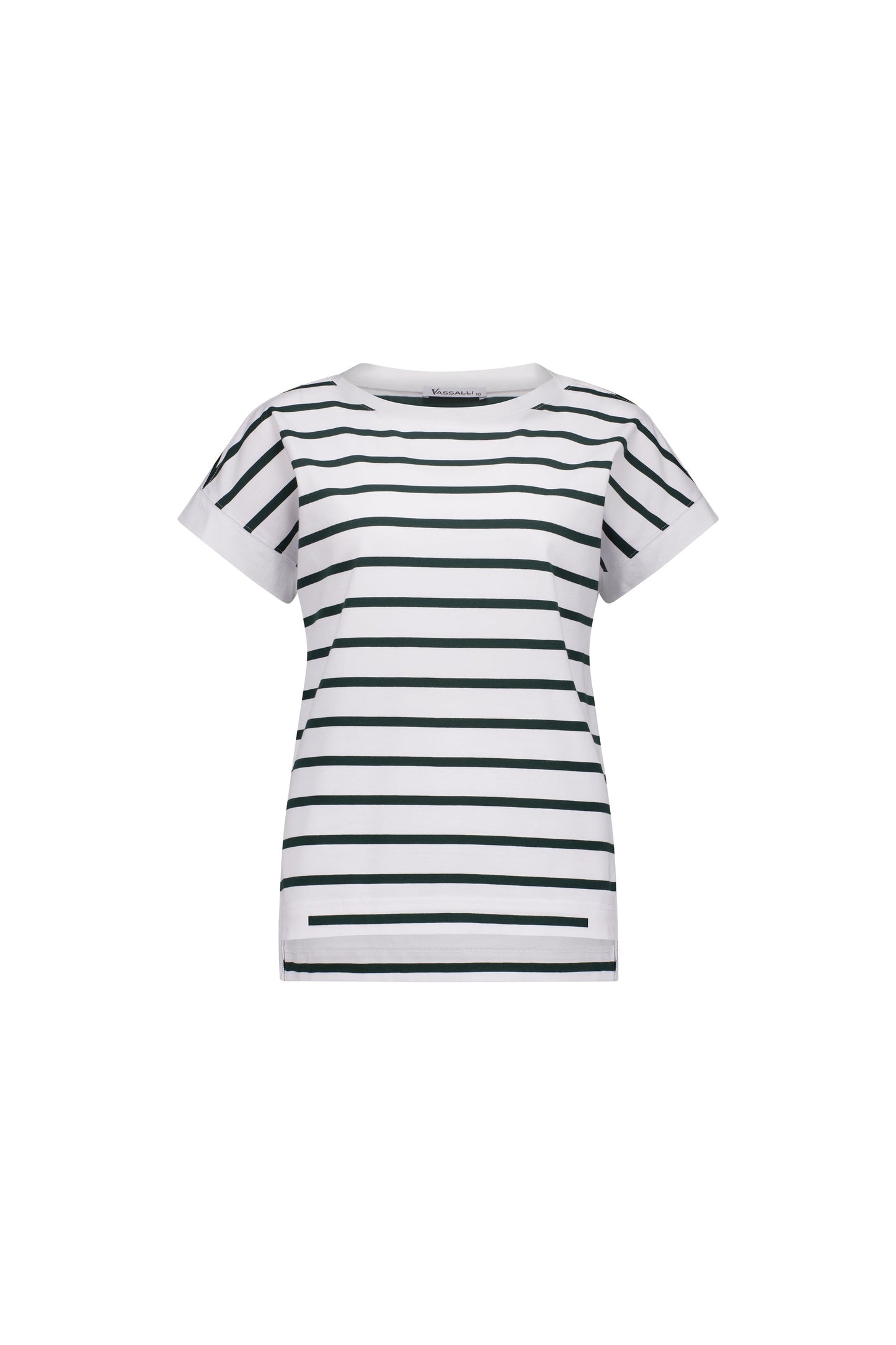 4363S White/Forest Stripe - Drop Sleeve Top with Stepped Hem