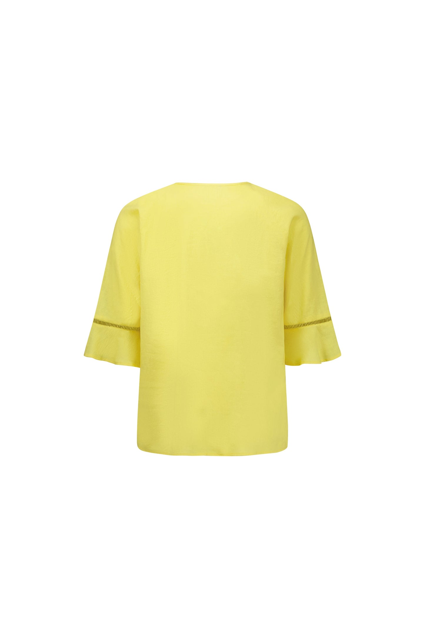 4382A Lemon - Round Neck Top with Elbow Length Frill Sleeve