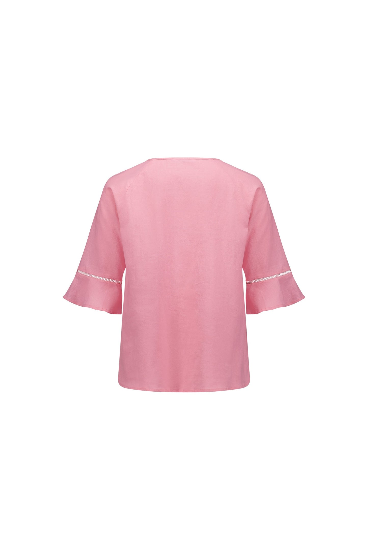 4382A Pink - Round Neck Top with Elbow Length Frill Sleeve - Vassalli
