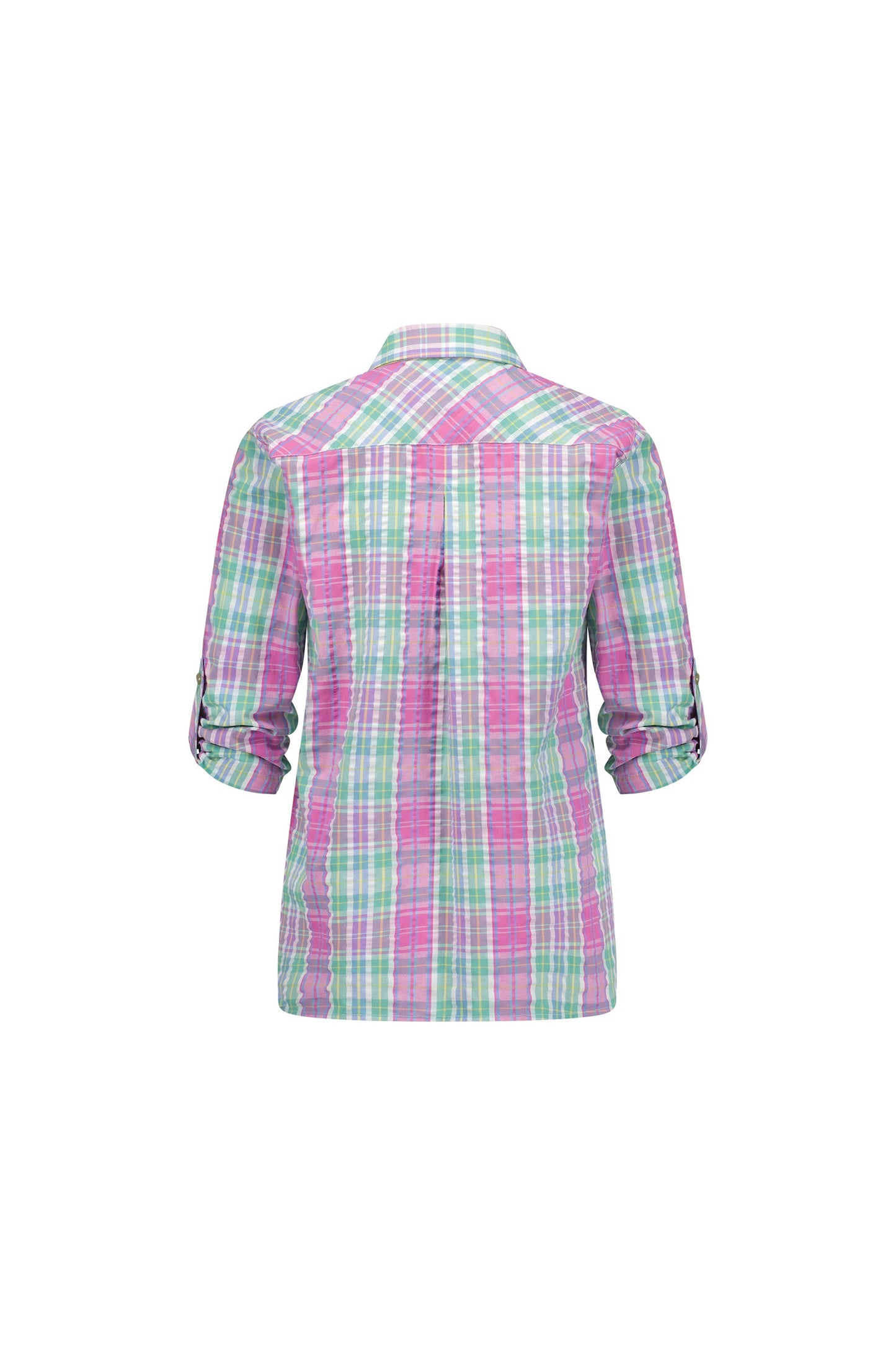 4384 Pink Check - Button Front Shirt with Tab Sleeve