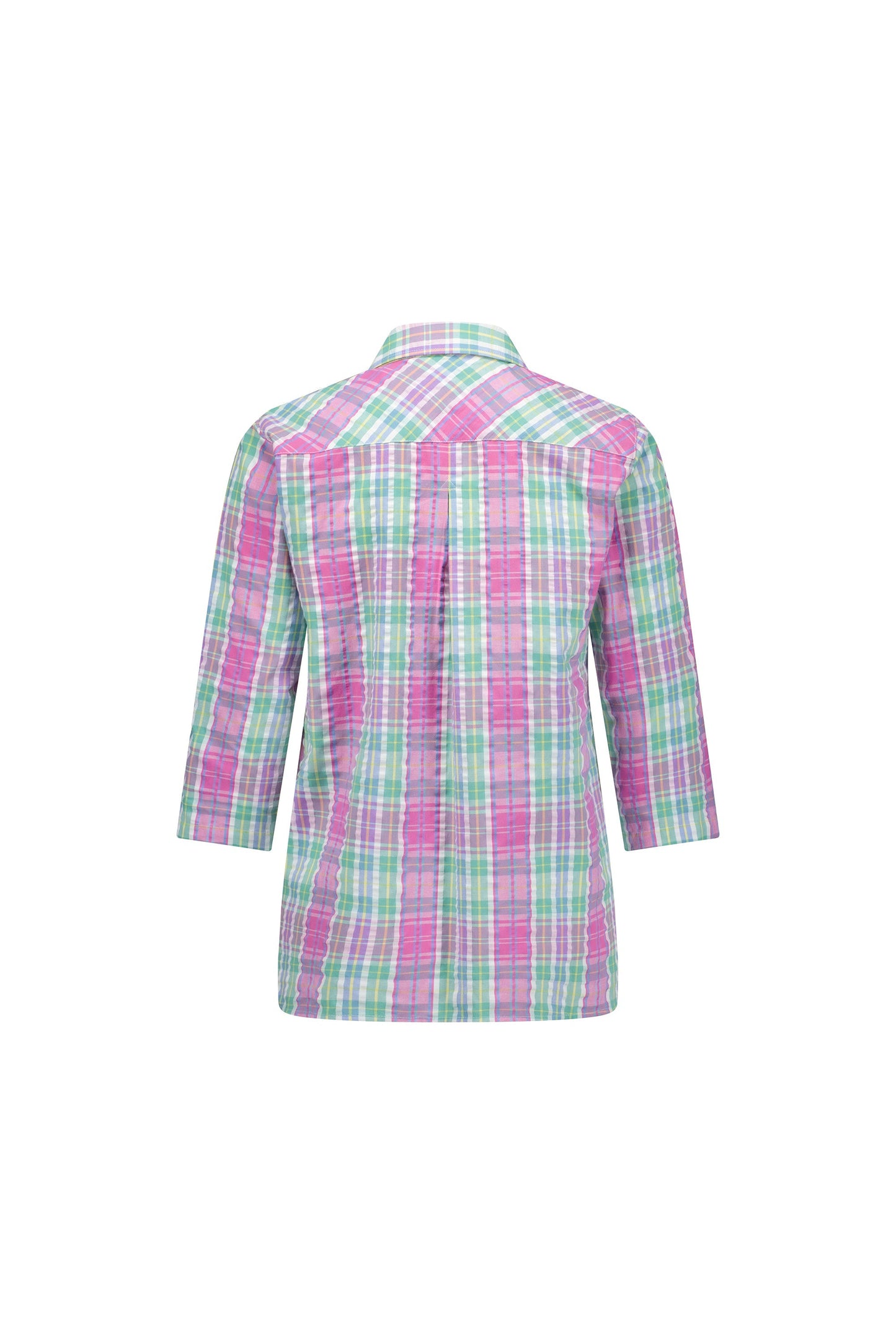 4384 Pink Check - Button Front Shirt with Tab Sleeve