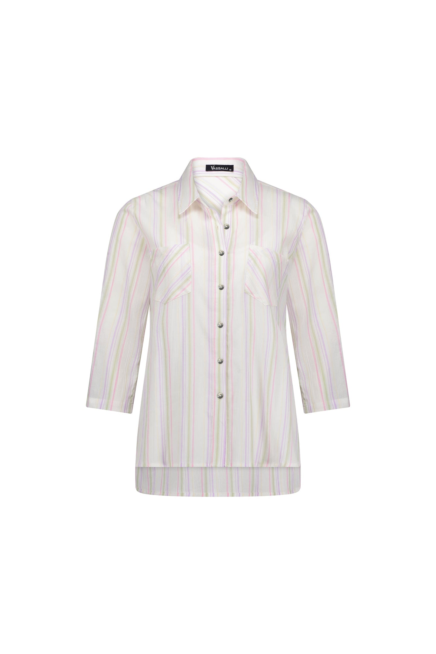 4384 Stripe - Button Front Shirt with Tab Sleeve - Vassalli