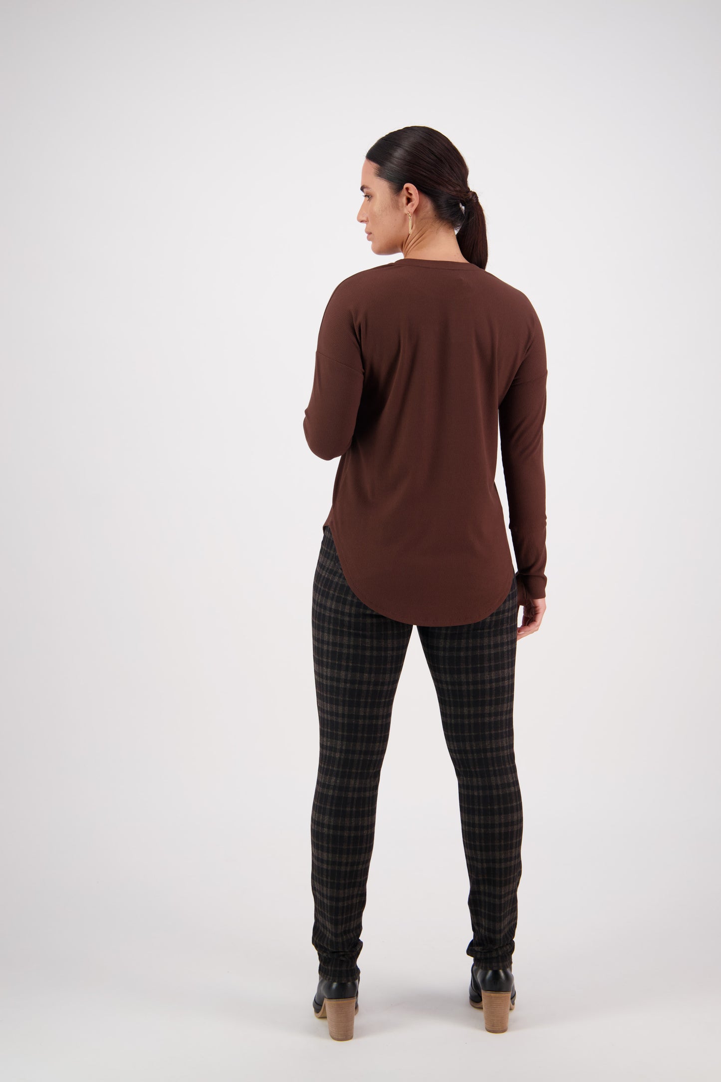 4396A Chocolate - Round Neck Top with Cuff Detail - Vassalli
