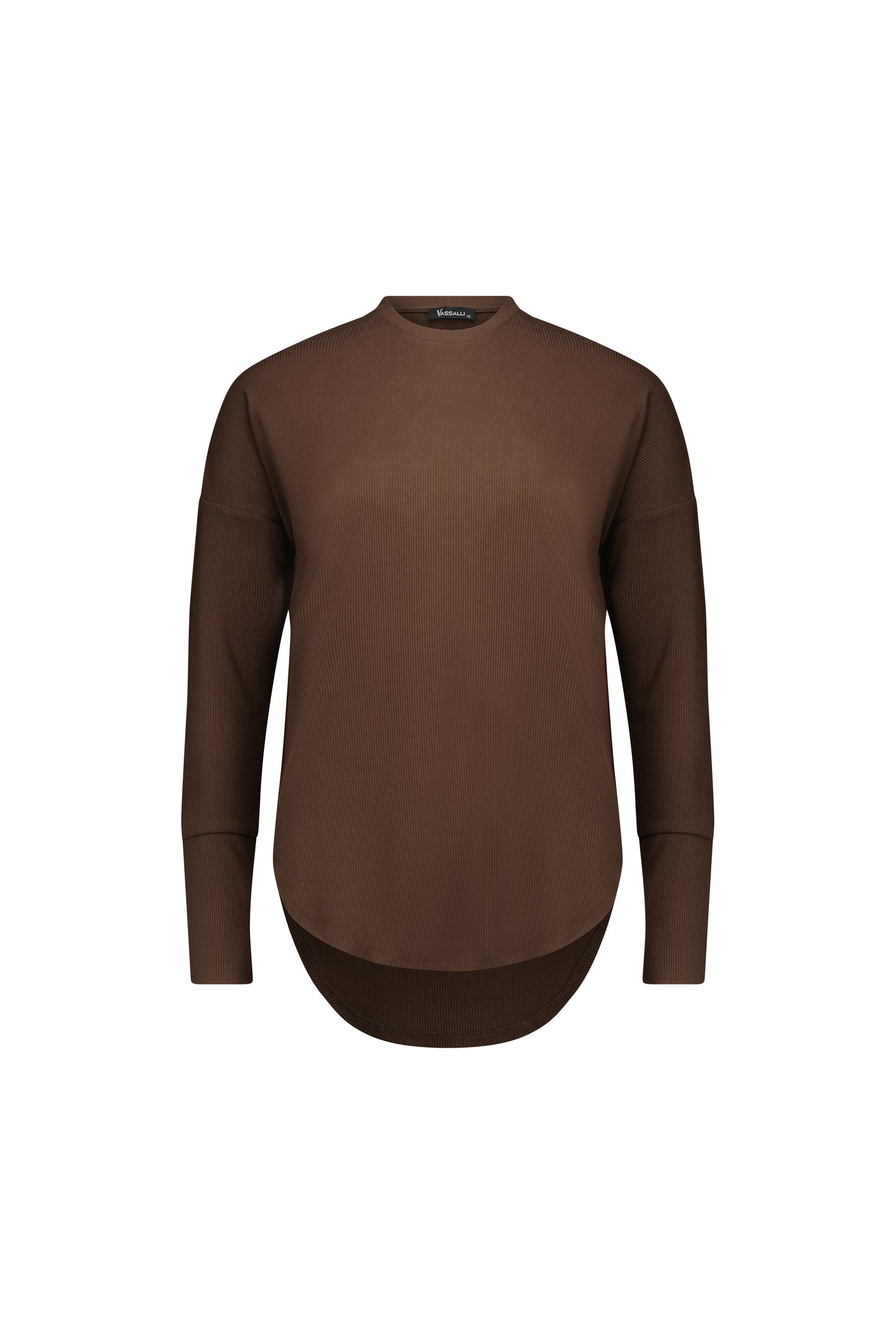 4396A Chocolate - Round Neck Top with Cuff Detail - Vassalli