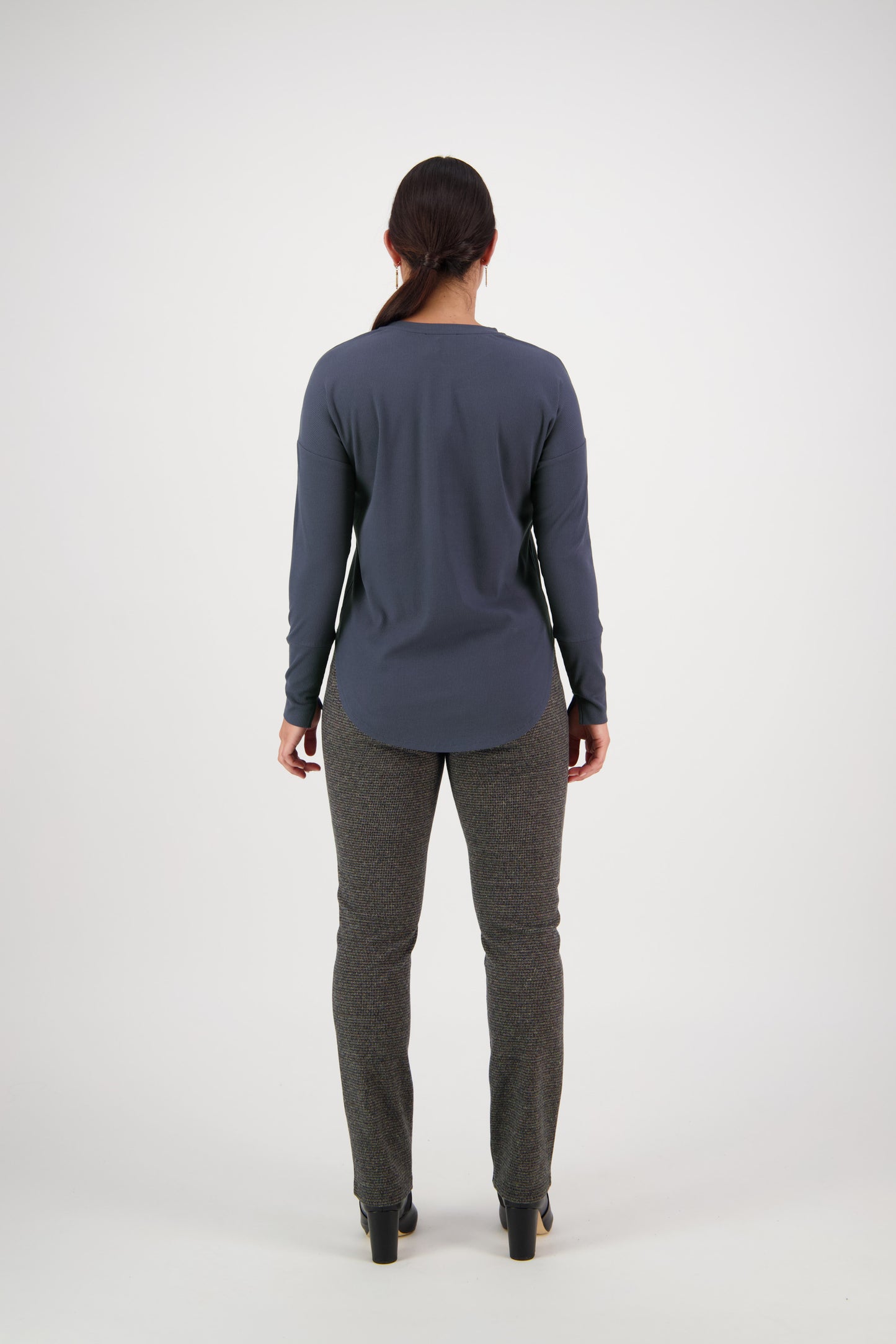4396A Denim Blue - Round Neck Top with Cuff Detail - Vassalli