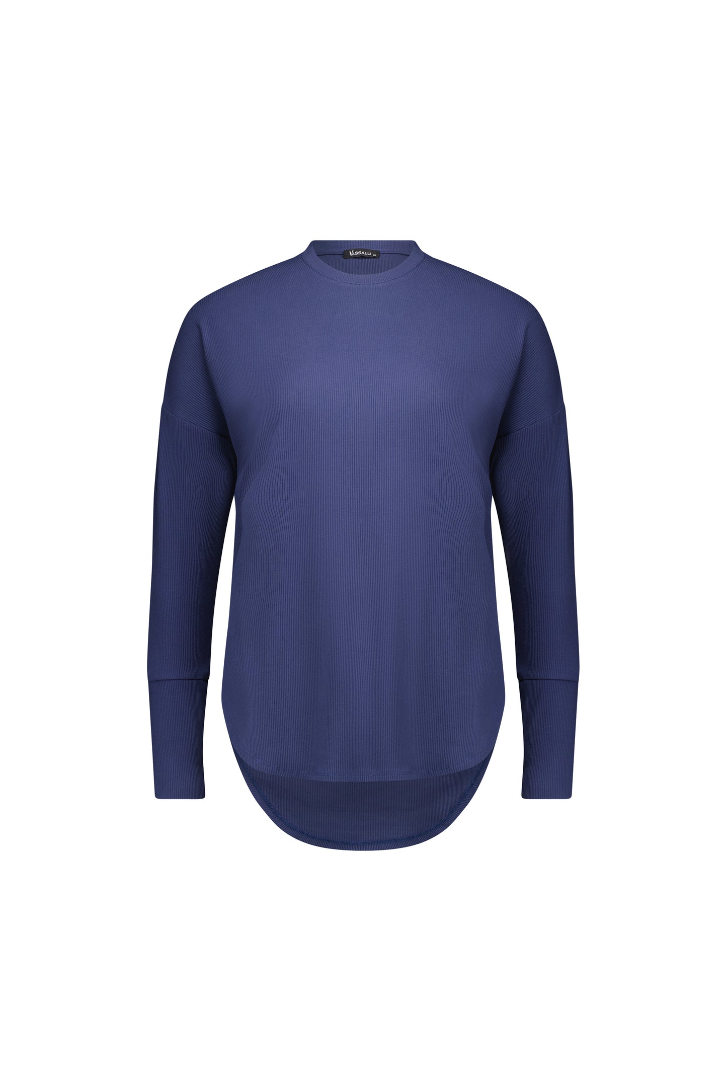 4396A Denim Blue - Round Neck Top with Cuff Detail - Vassalli