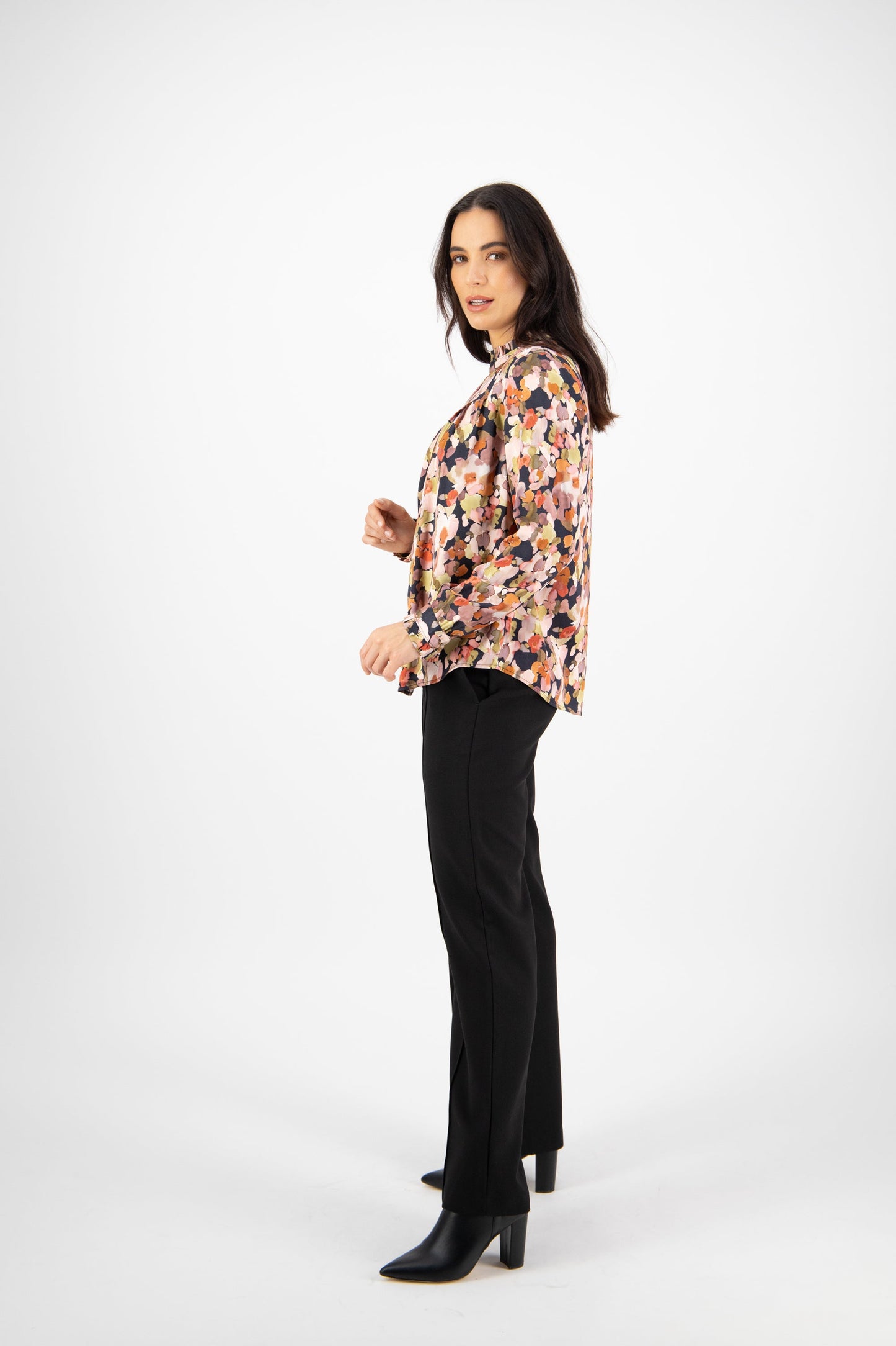 4408 Sweet Sage - Ruffle Neck Top with Pleat Front - Vassalli