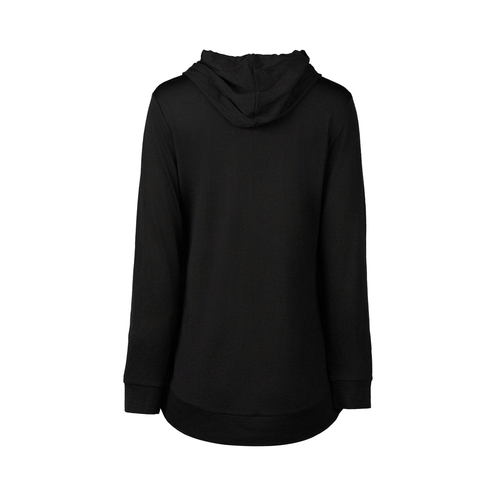 4437A Black - 100% Merino Zip Up Hooded Jacket with Scooped Back Hem - Vassalli