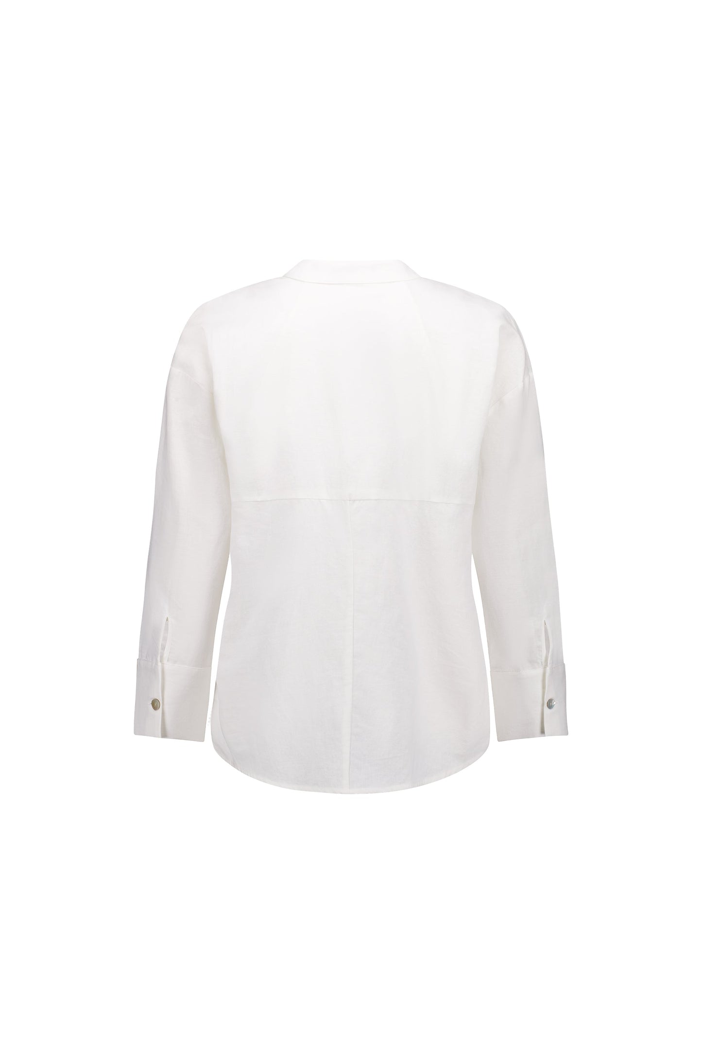 4450 White - Plain Long Sleeve Chinese Collar Shirt with Side Hem Insert - Vassalli