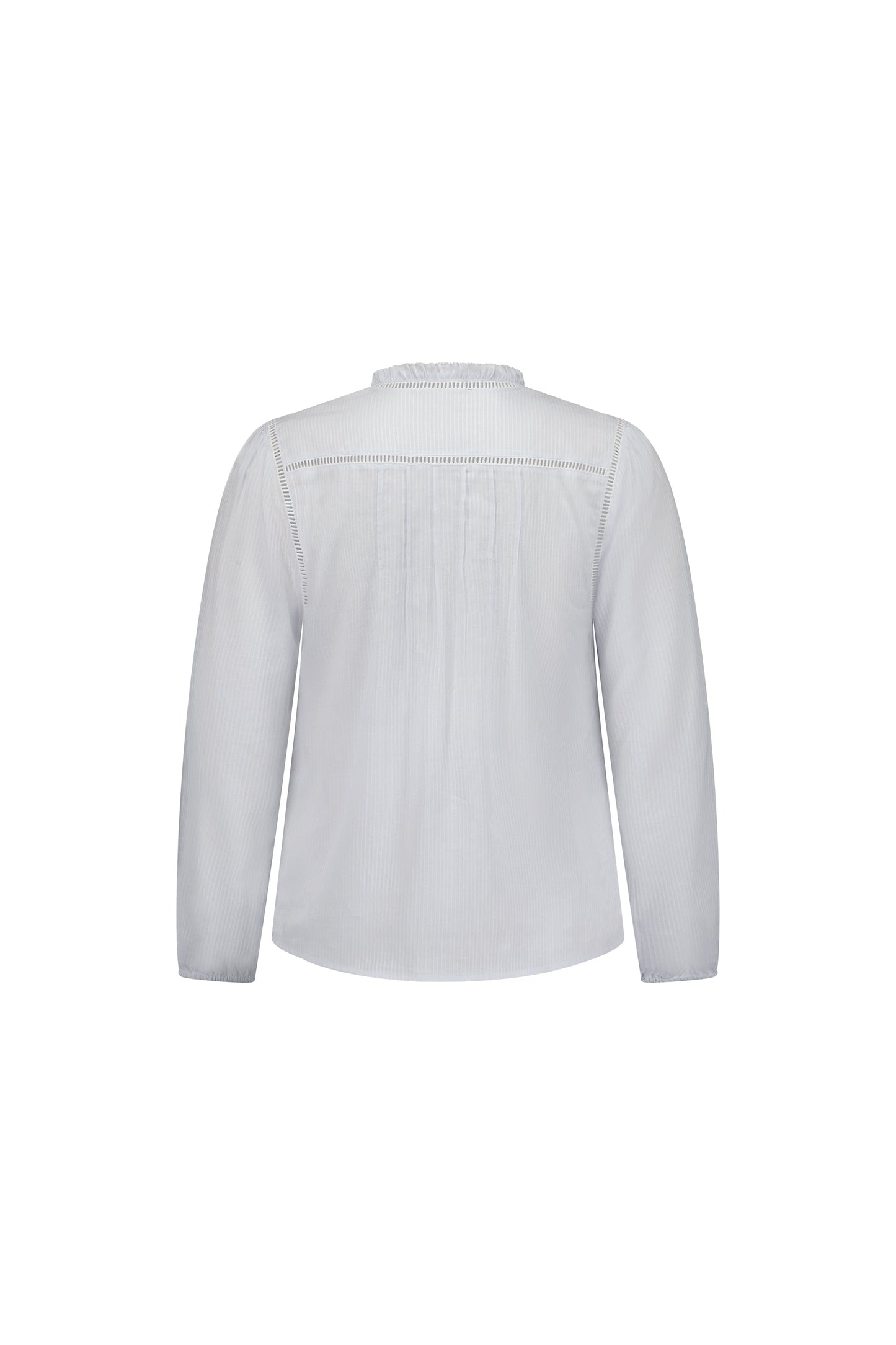 4453 White - Long Sleeve Shirt with Frill Collar and Pintuck Front - Vassalli