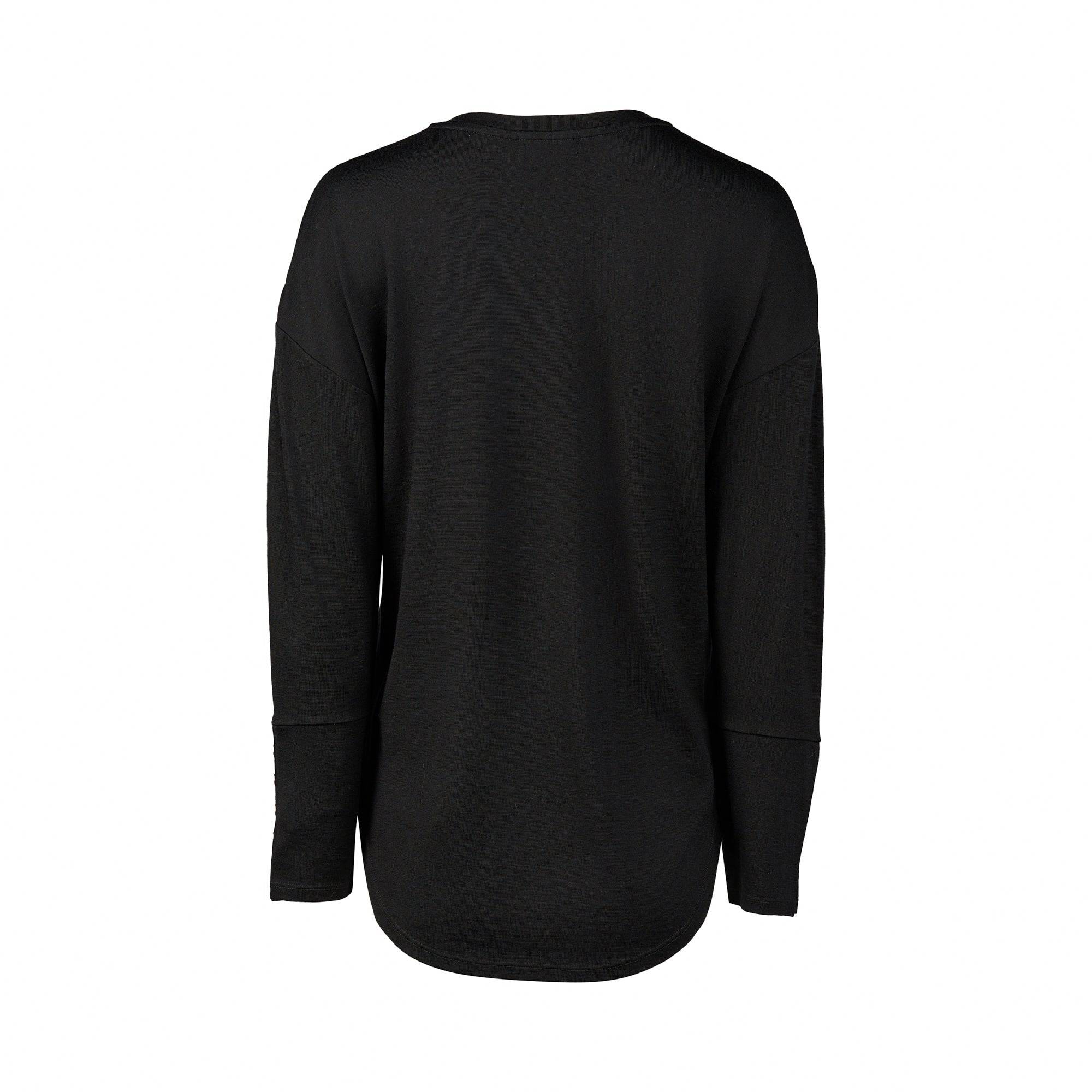 4465 Black - 100% Merino V Neck Top with Button Cuff Detail - Vassalli