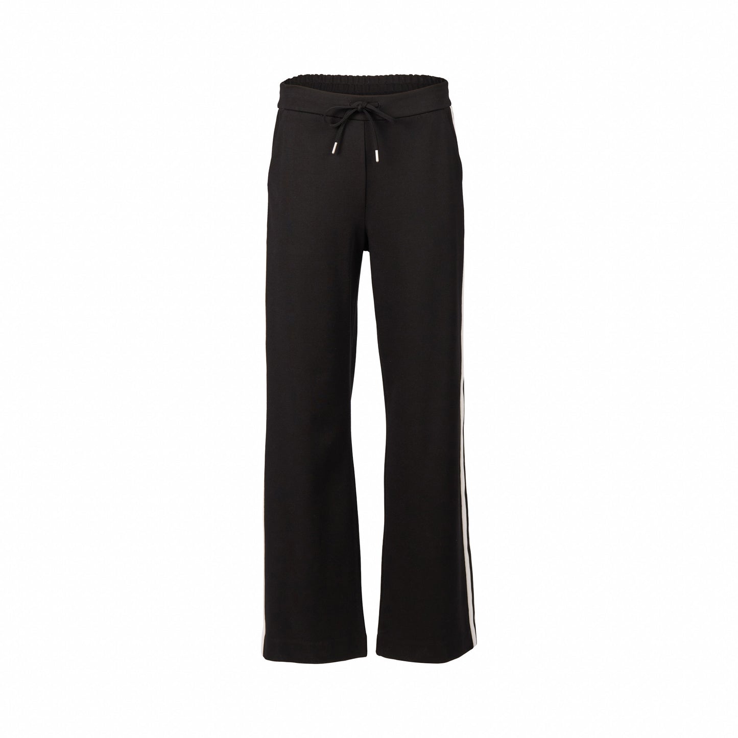 5006 Black - Wide Leg Full Length Pant with Side Stripe Panel - Vassalli