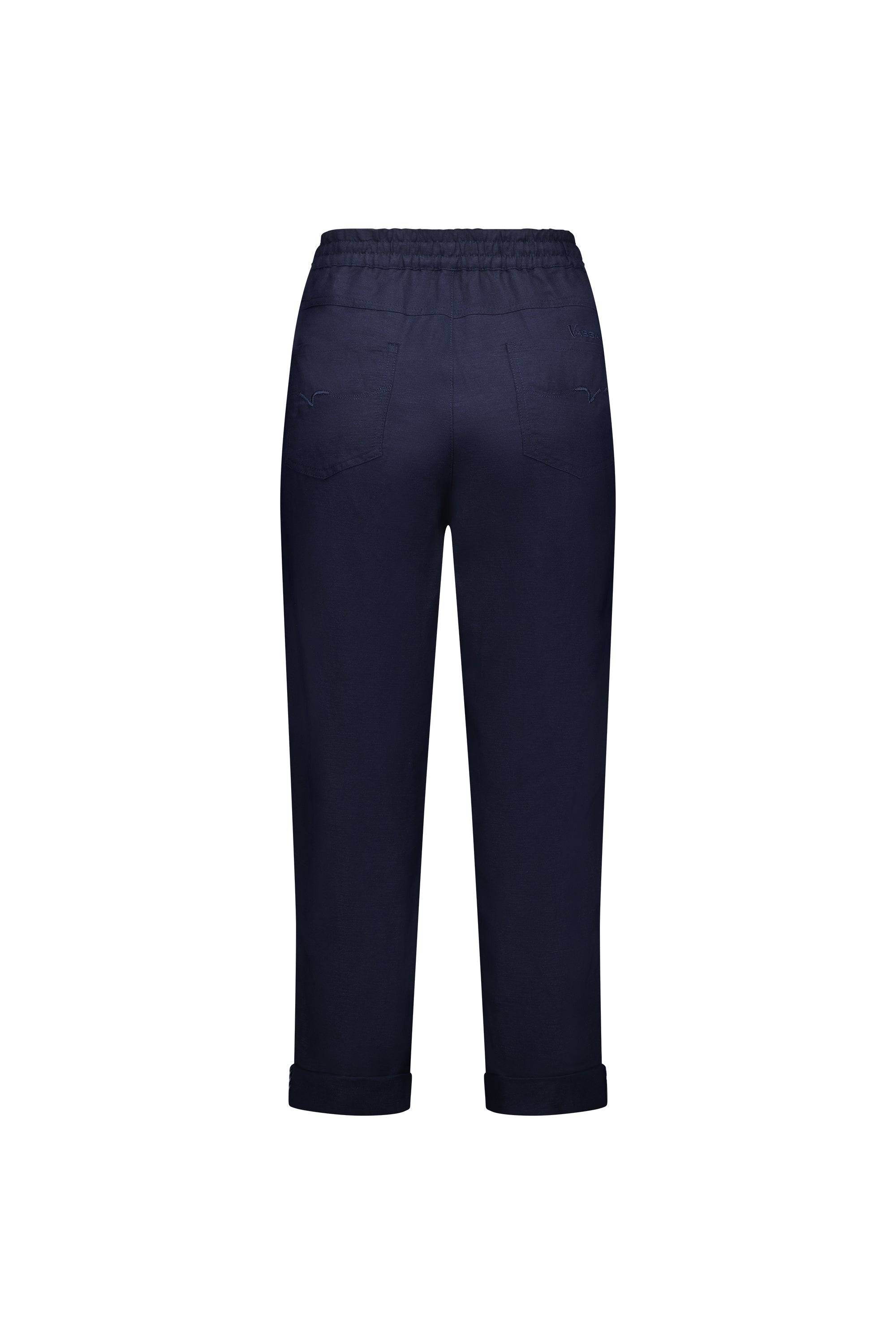 5016 Ink - Slim Leg Ankle Grazer Pant with Full Elastic Waistband - Vassalli