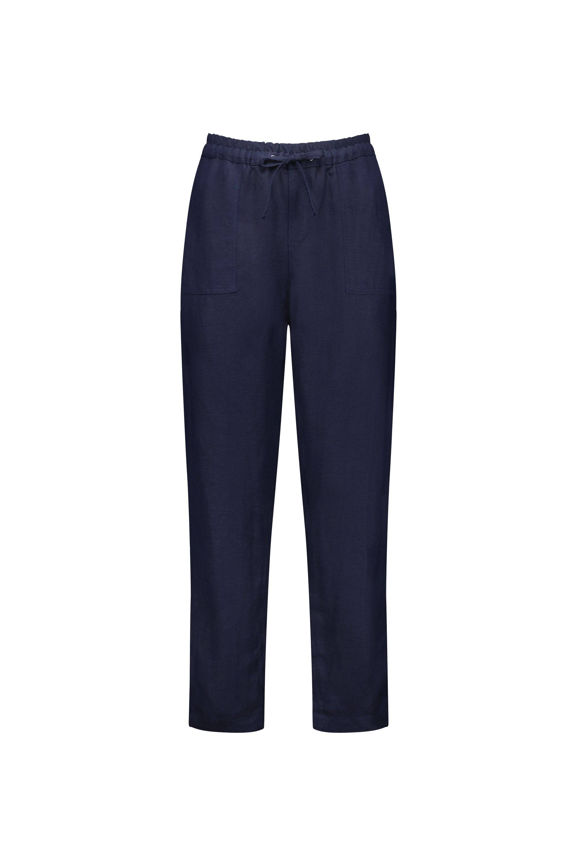 5016 Ink - Slim Leg Ankle Grazer Pant with Full Elastic Waistband - Vassalli