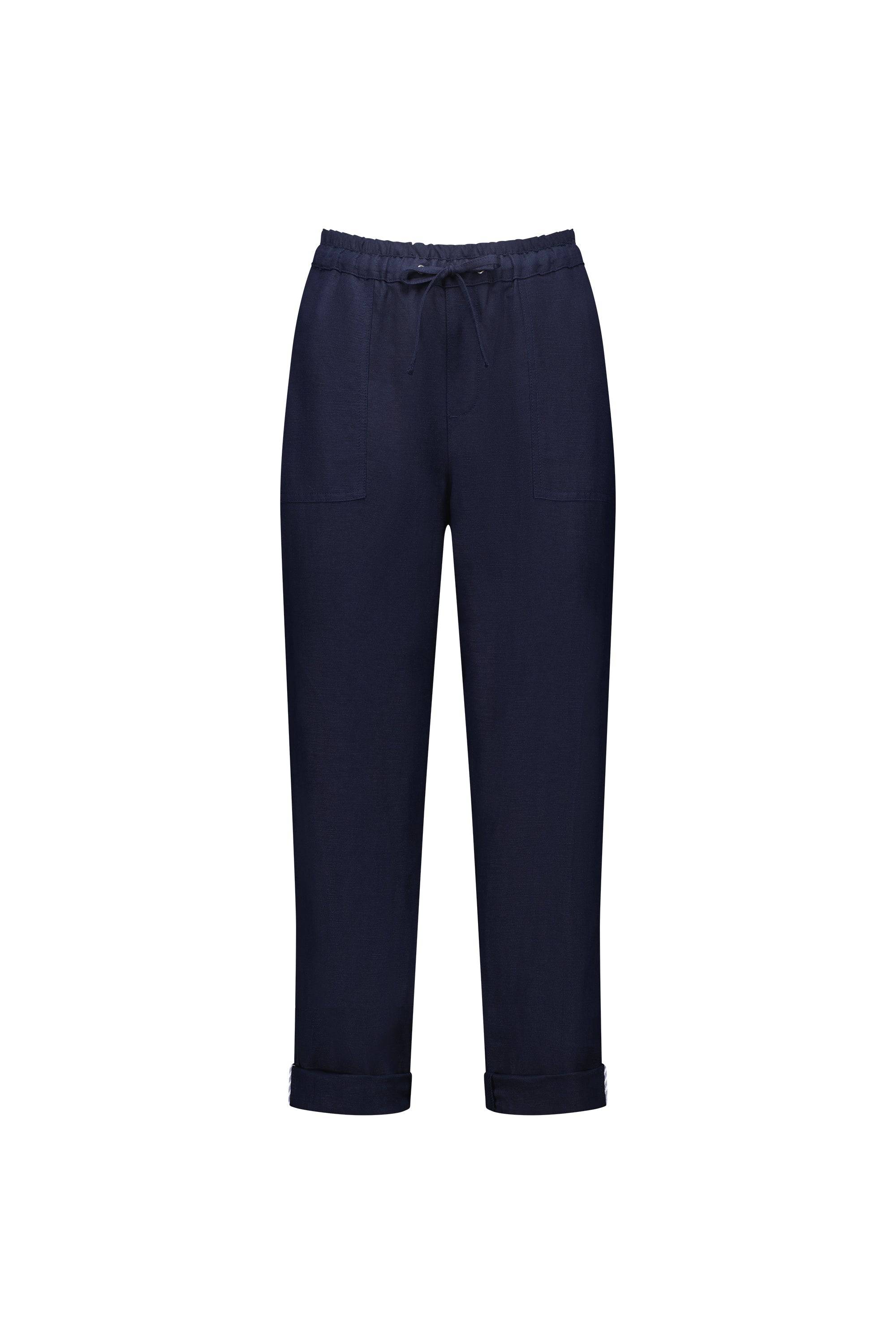 5016 Ink - Slim Leg Ankle Grazer Pant with Full Elastic Waistband - Vassalli