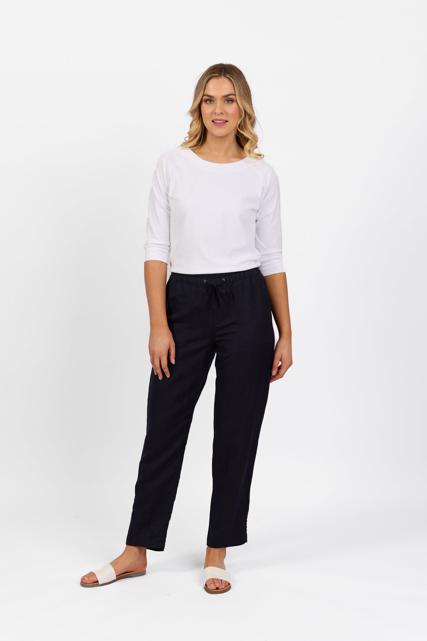 5016 Ink - Slim Leg Ankle Grazer Pant with Full Elastic Waistband - Vassalli