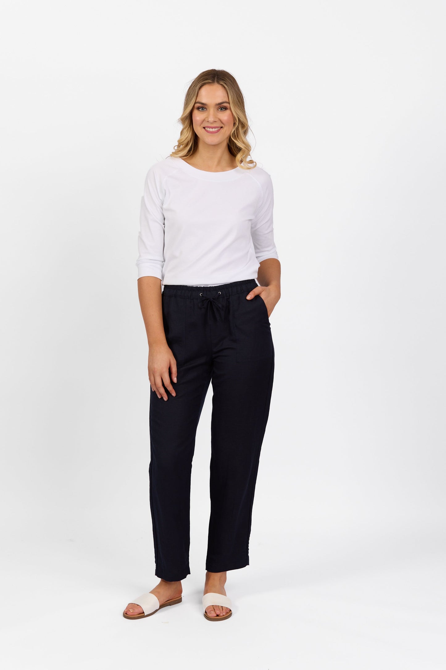 5016 Ink - Slim Leg Ankle Grazer Pant with Full Elastic Waistband - Vassalli