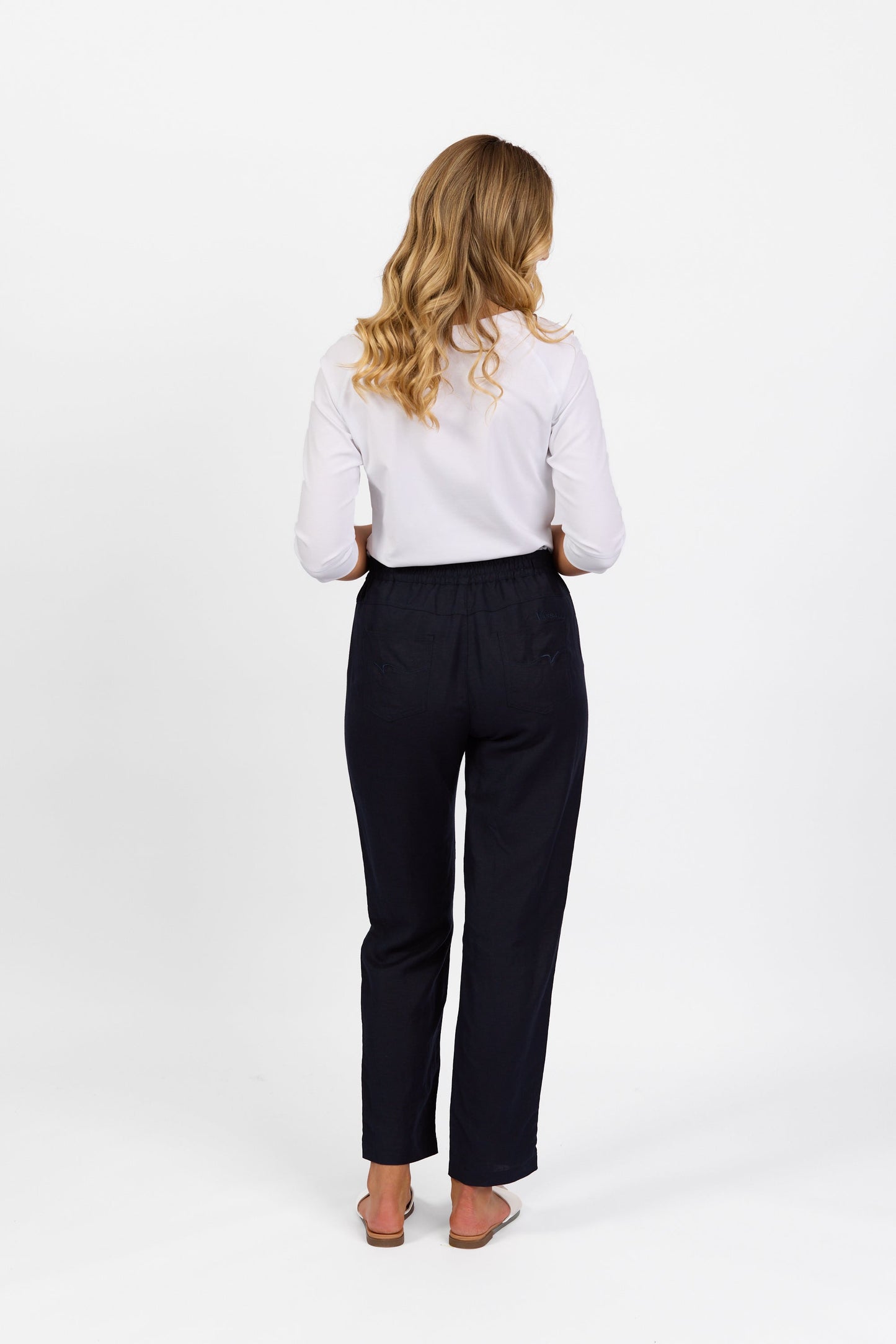 5016 Ink - Slim Leg Ankle Grazer Pant with Full Elastic Waistband - Vassalli