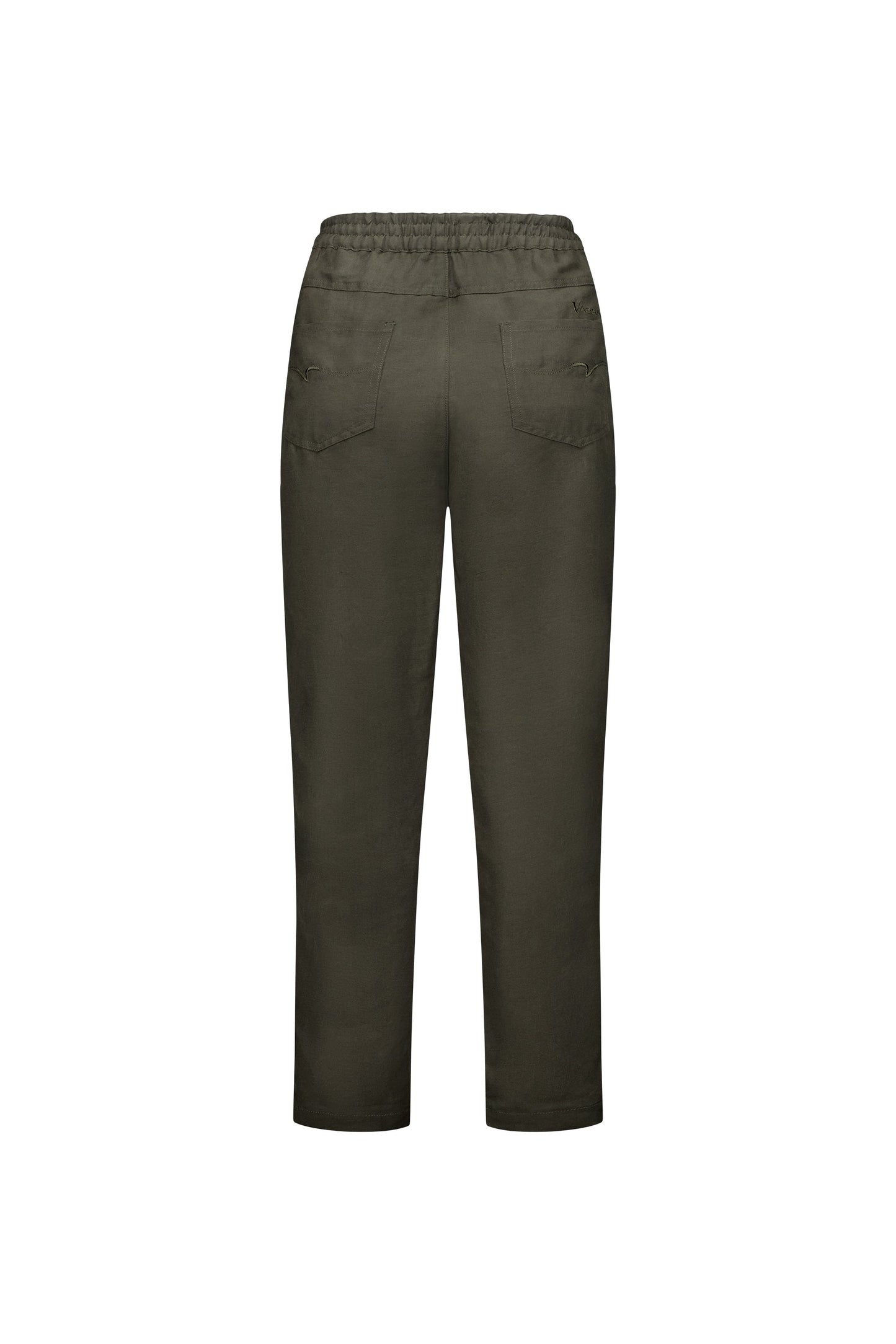 5016 Khaki - Slim Leg Ankle Grazer Pant with Full Elastic Waistband - Vassalli