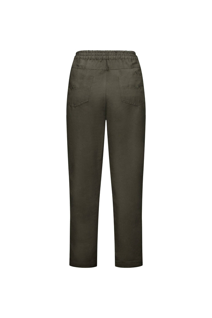 5016 Khaki - Slim Leg Ankle Grazer Pant with Full Elastic Waistband - Vassalli