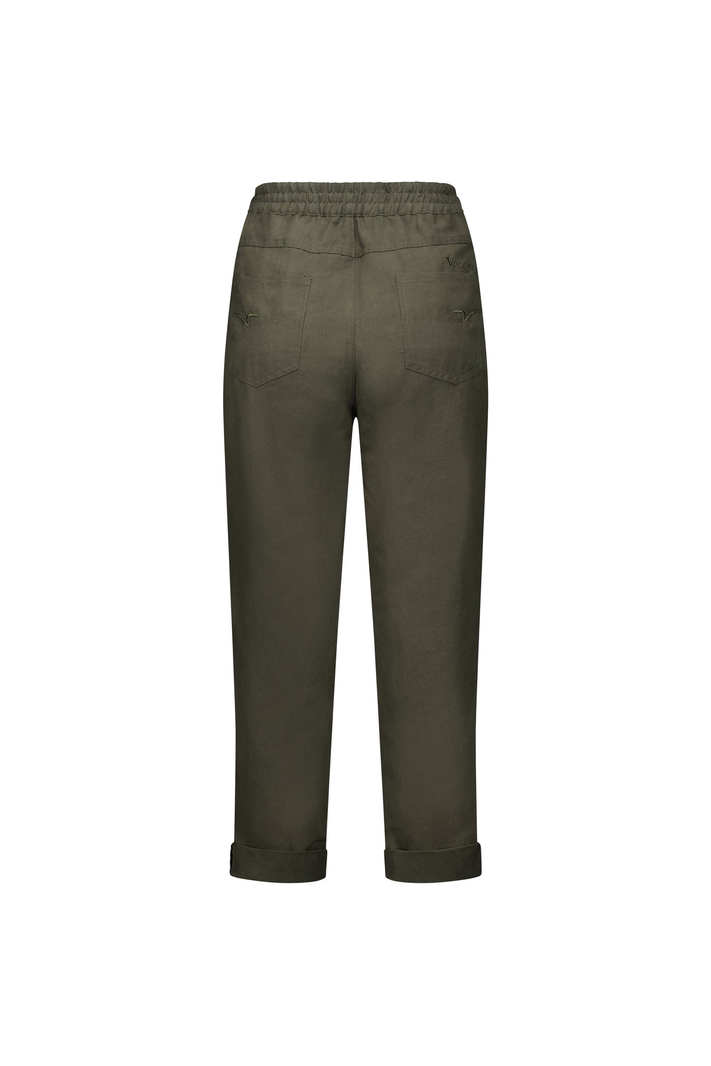 5016 Khaki - Slim Leg Ankle Grazer Pant with Full Elastic Waistband - Vassalli