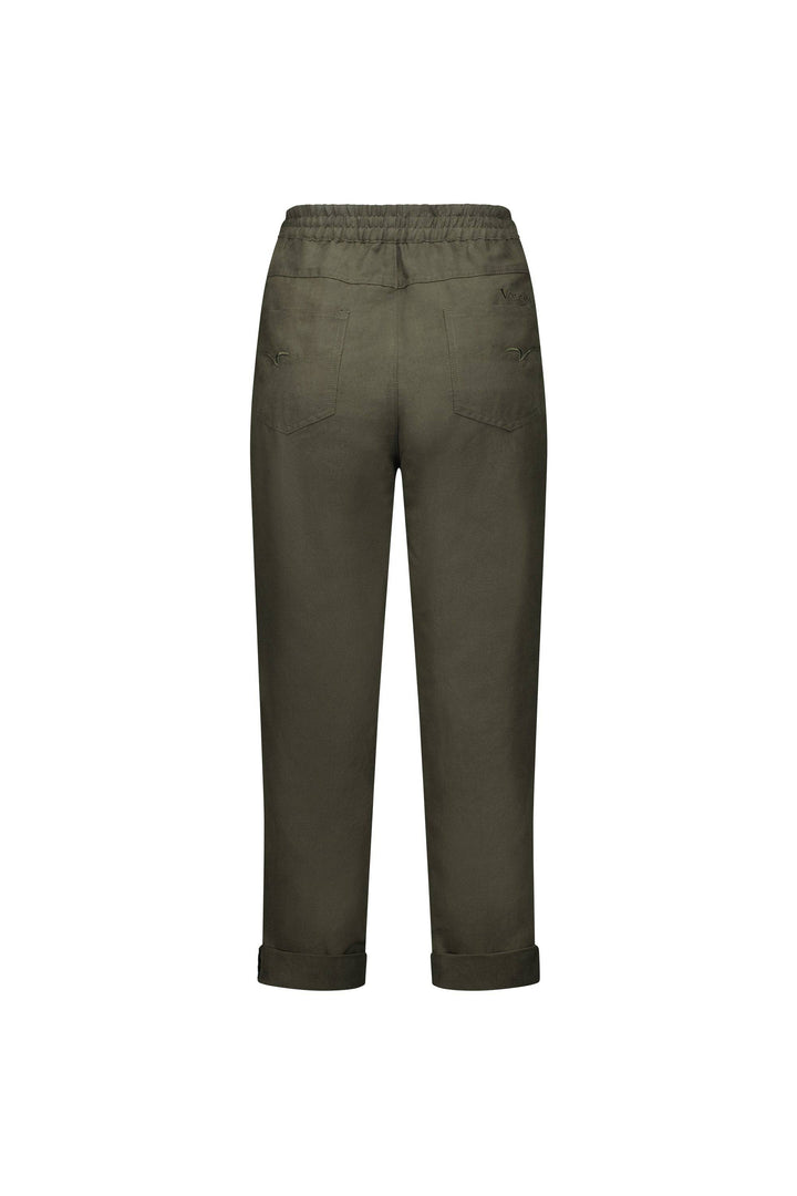 5016 Khaki - Slim Leg Ankle Grazer Pant with Full Elastic Waistband - Vassalli