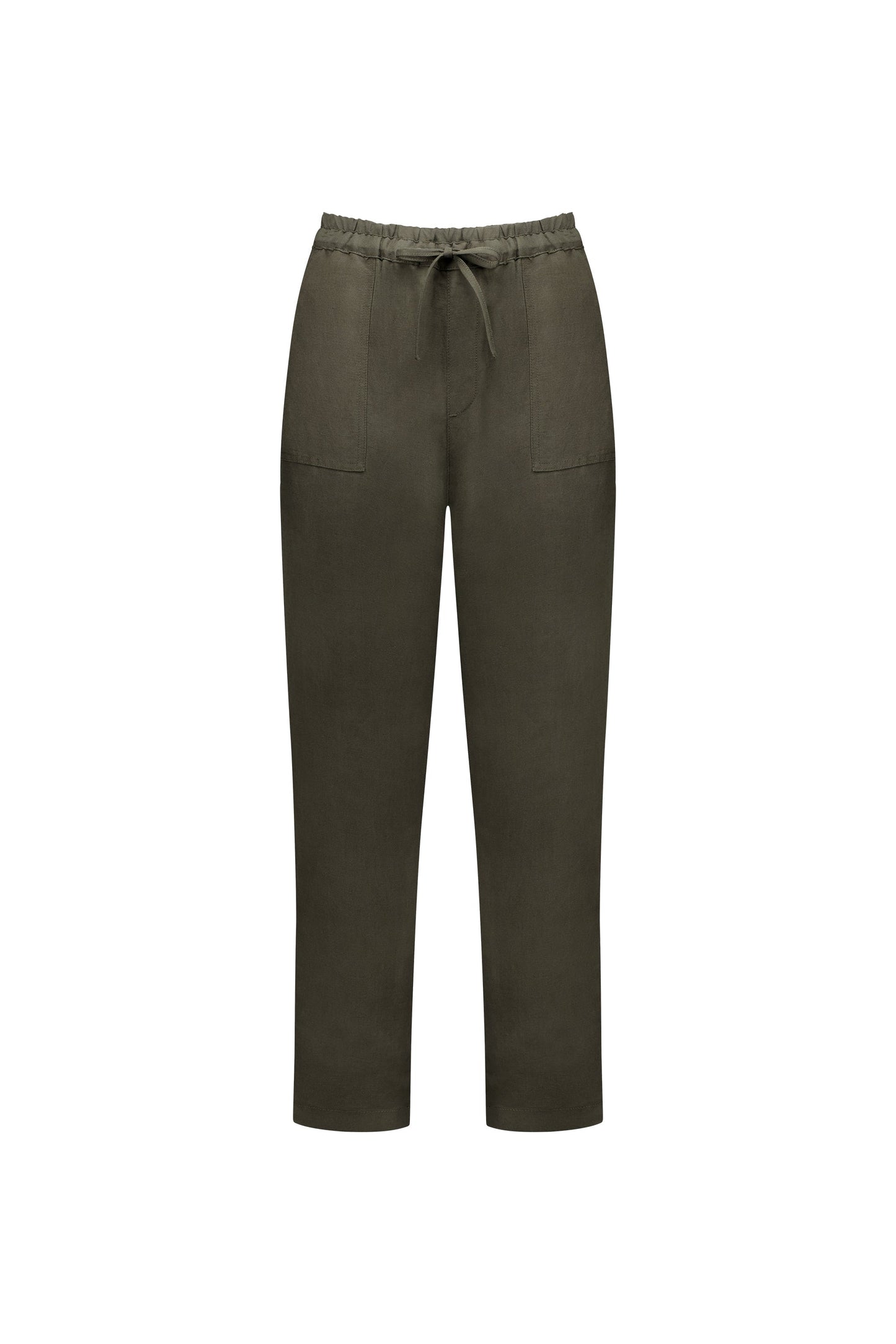 5016 Khaki - Slim Leg Ankle Grazer Pant with Full Elastic Waistband - Vassalli