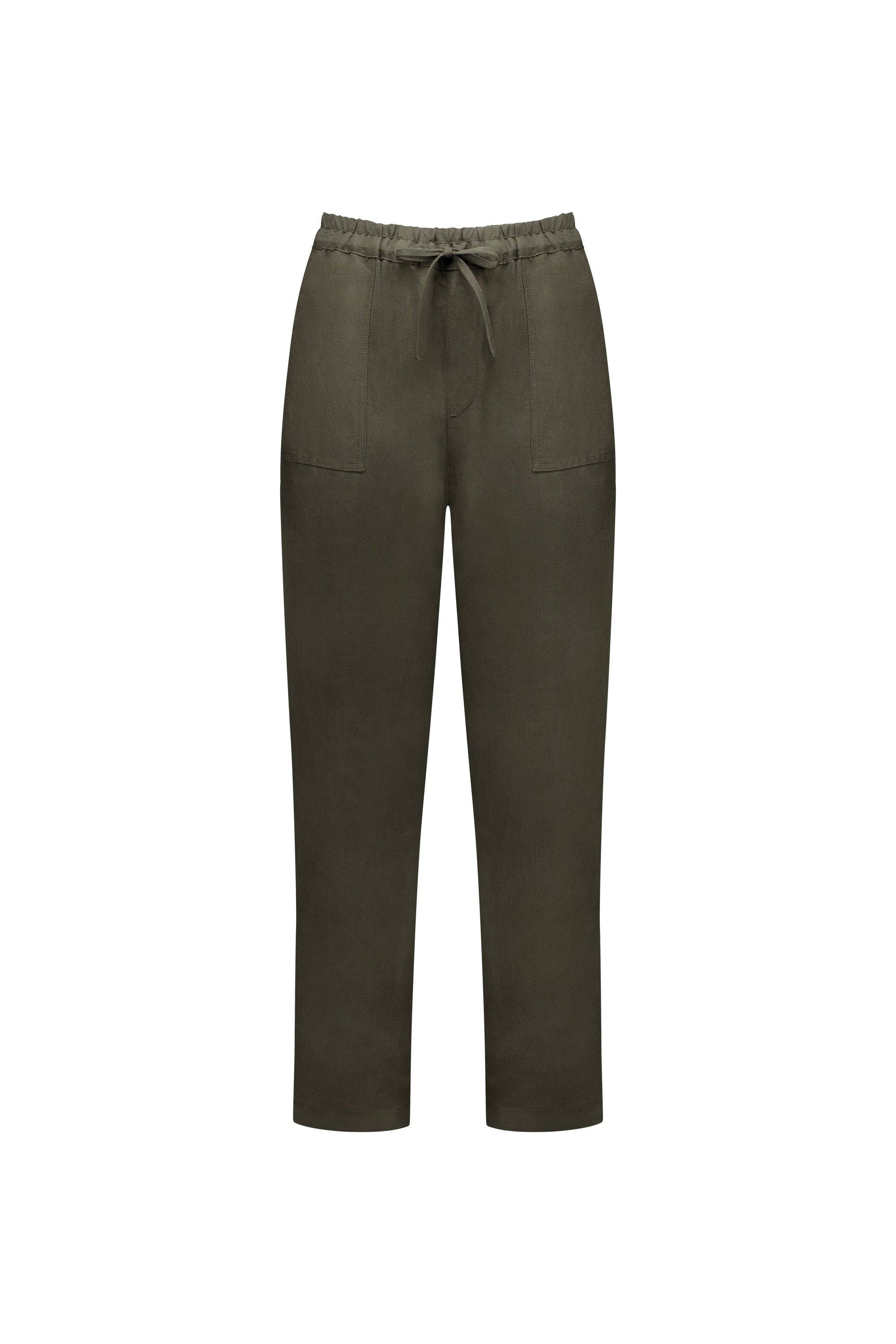 5016 Khaki - Slim Leg Ankle Grazer Pant with Full Elastic Waistband - Vassalli