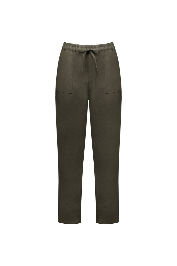 5016 Khaki - Slim Leg Ankle Grazer Pant with Full Elastic Waistband - Vassalli