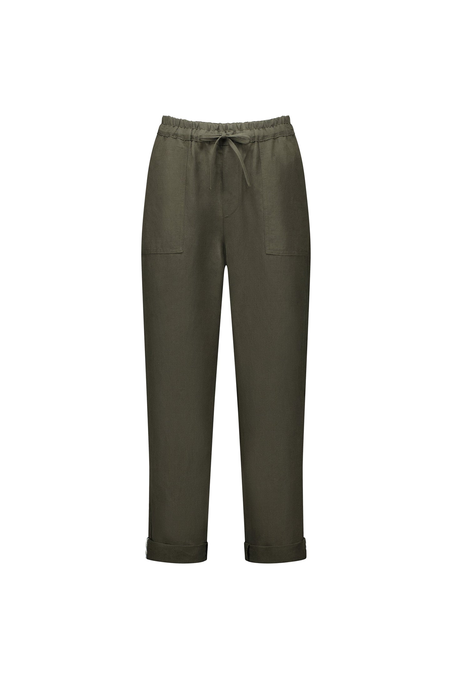 5016 Khaki - Slim Leg Ankle Grazer Pant with Full Elastic Waistband - Vassalli