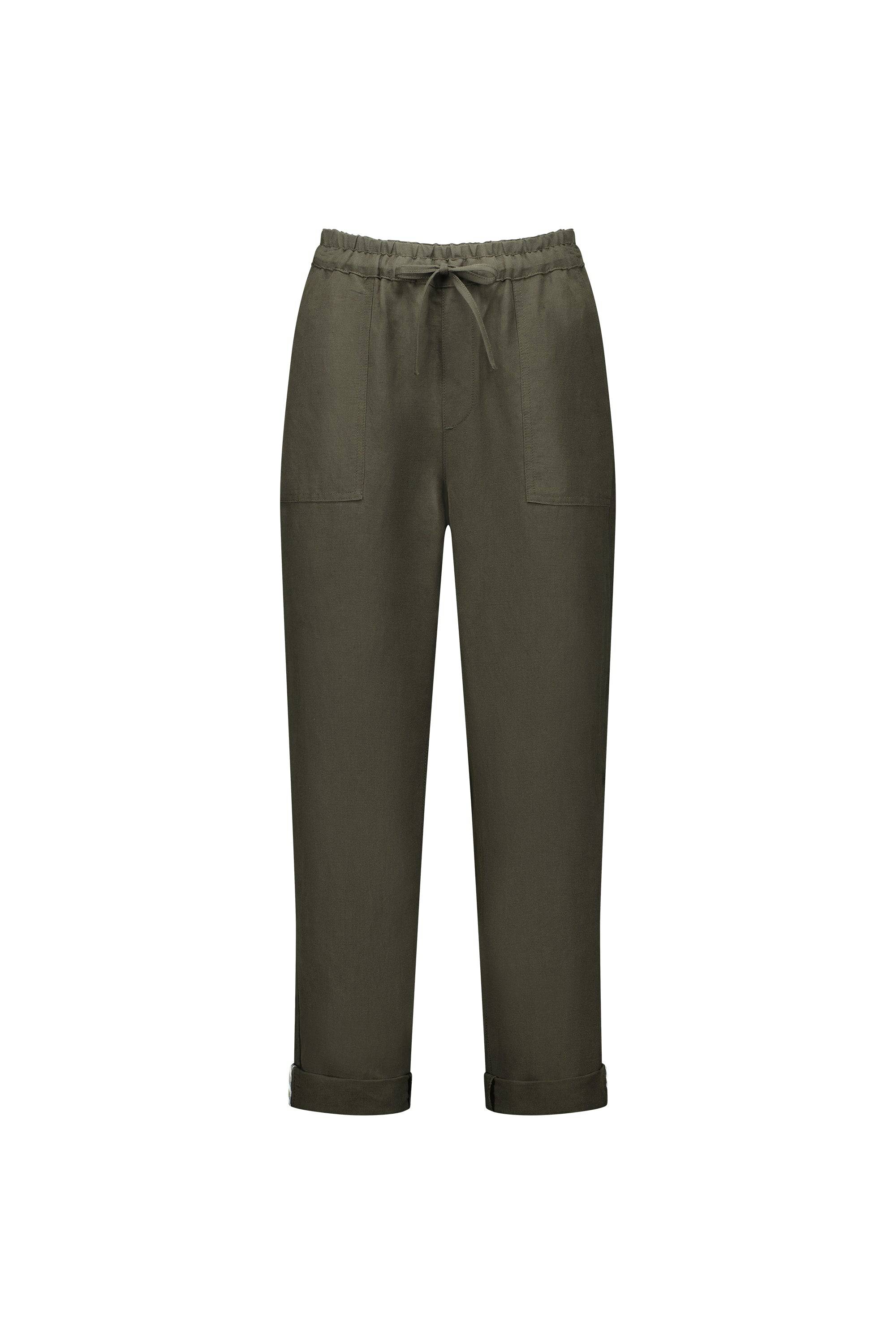 5016 Khaki - Slim Leg Ankle Grazer Pant with Full Elastic Waistband - Vassalli