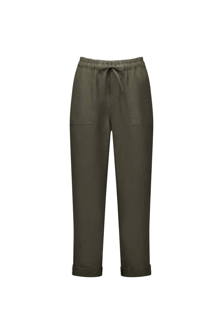 5016 Khaki - Slim Leg Ankle Grazer Pant with Full Elastic Waistband - Vassalli