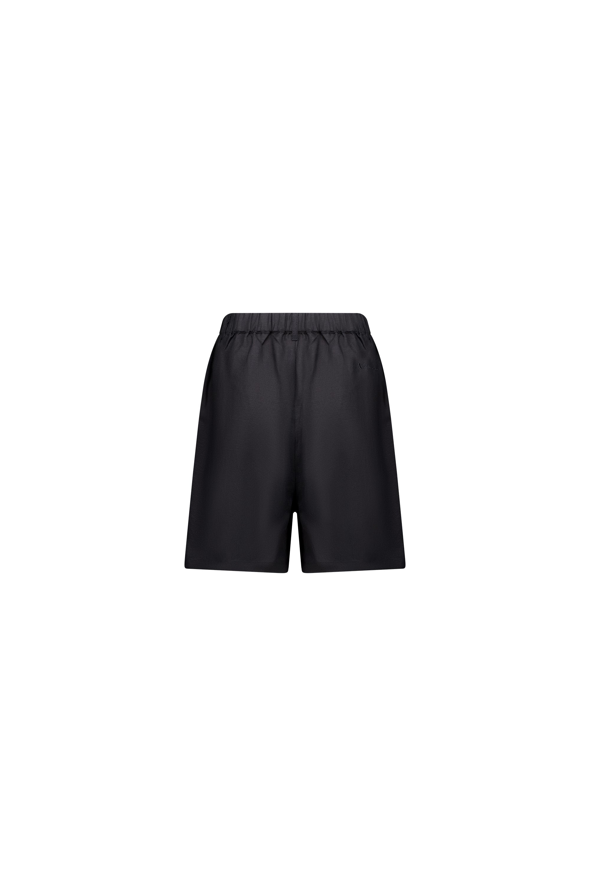5019 Black - Pull-On Linen Short with Elastic Back Waistband - Vassalli