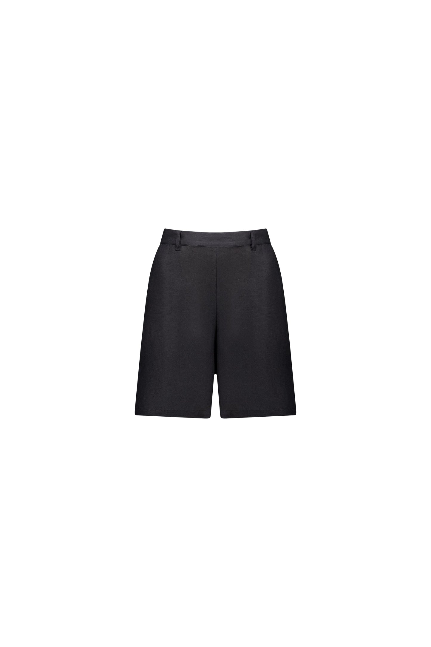 5019 Black - Pull On Linen Short with Elastic Back Waistband - Vassalli