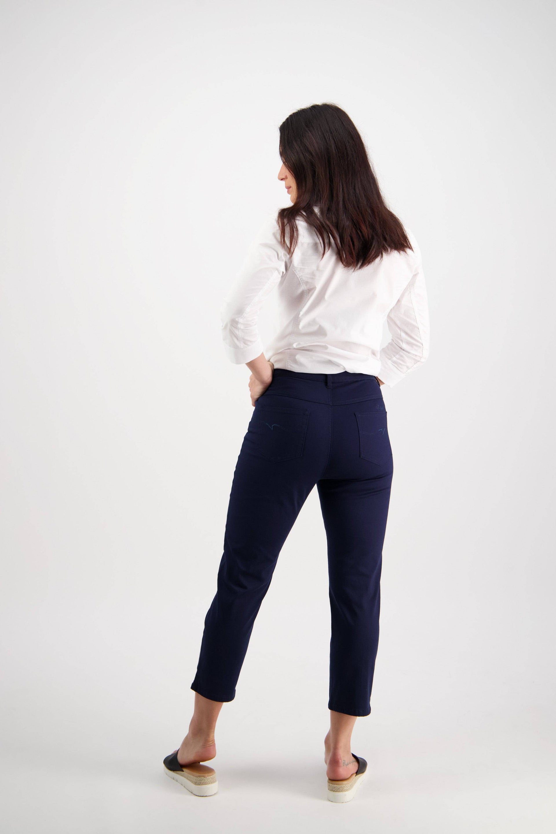 5509LW Navy - Plain Lightweight Skinny Leg 7/8 Length Pant with Fly - Vassalli