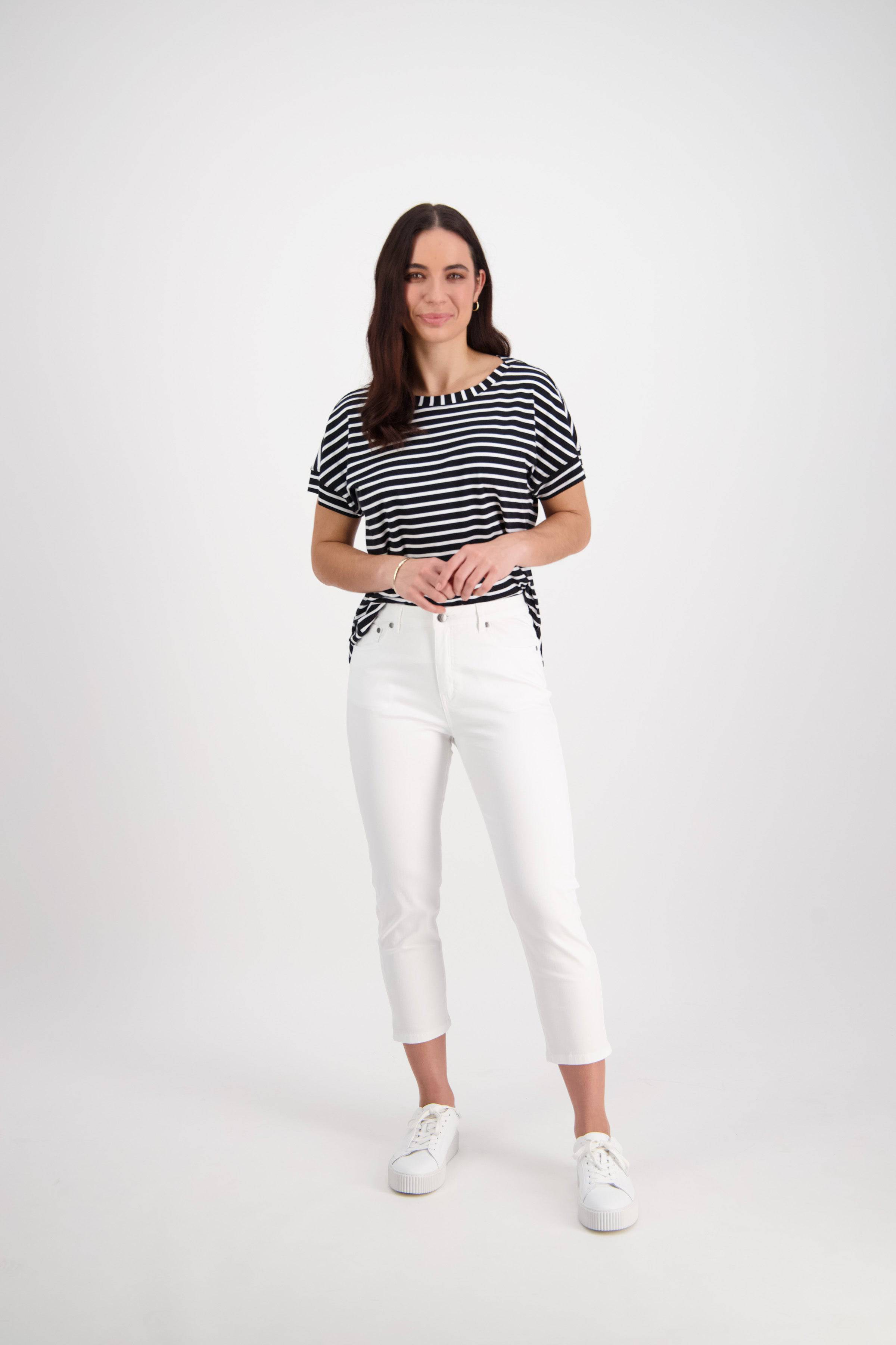 5509LW White - Plain Lightweight Skinny Leg 7/8 Length Pant with Fly - Vassalli