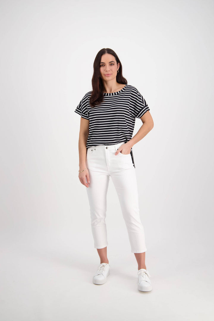 5509LW White - Plain Lightweight Skinny Leg 7/8 Length Pant with Fly - Vassalli
