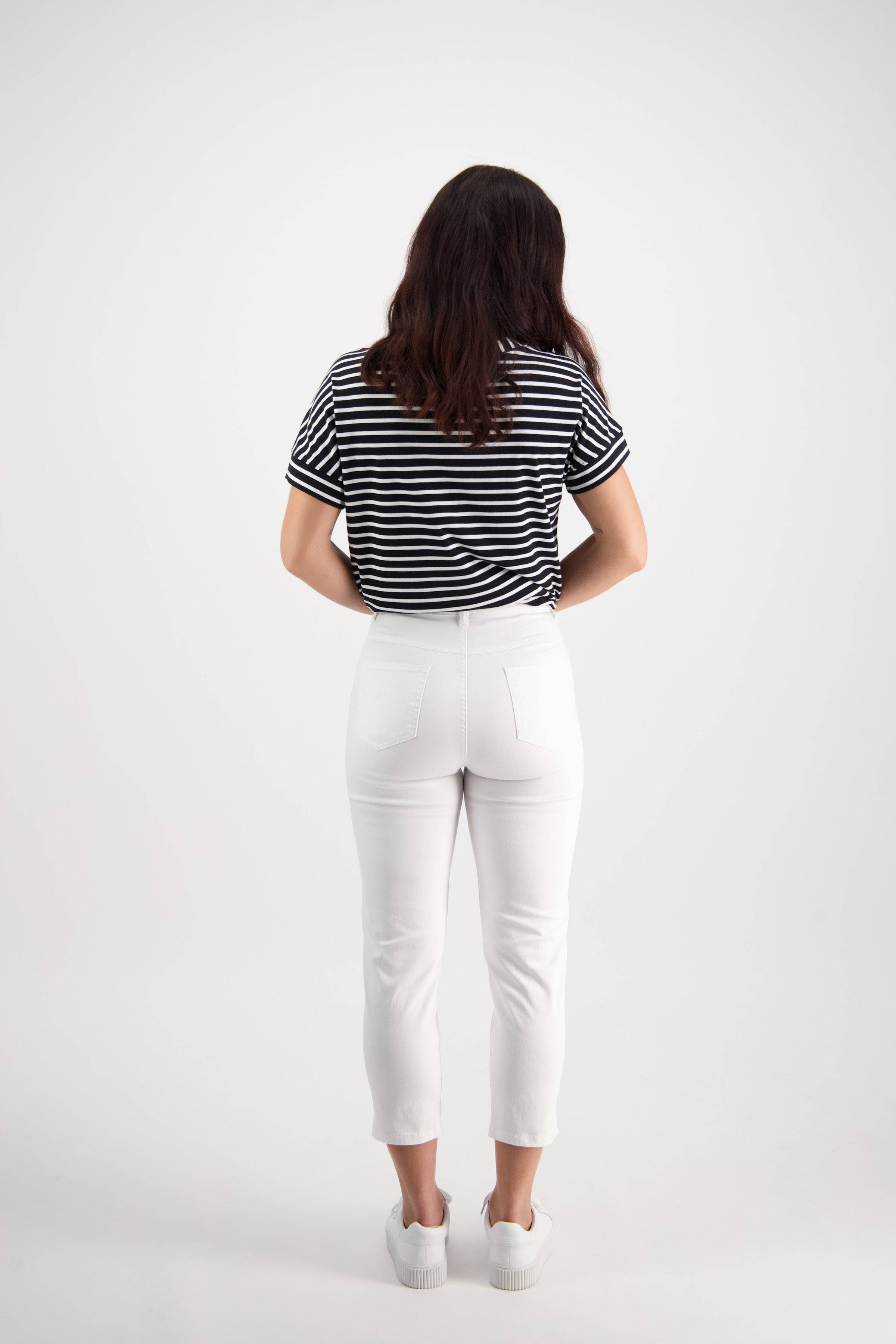 5509LW White - Plain Lightweight Skinny Leg 7/8 Length Pant with Fly - Vassalli