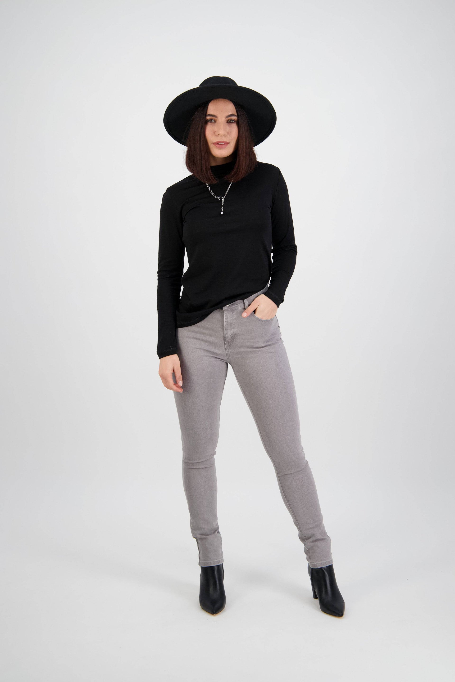 5535 Light Grey - Skinny Leg Full Length Basket Weave Jean - Vassalli