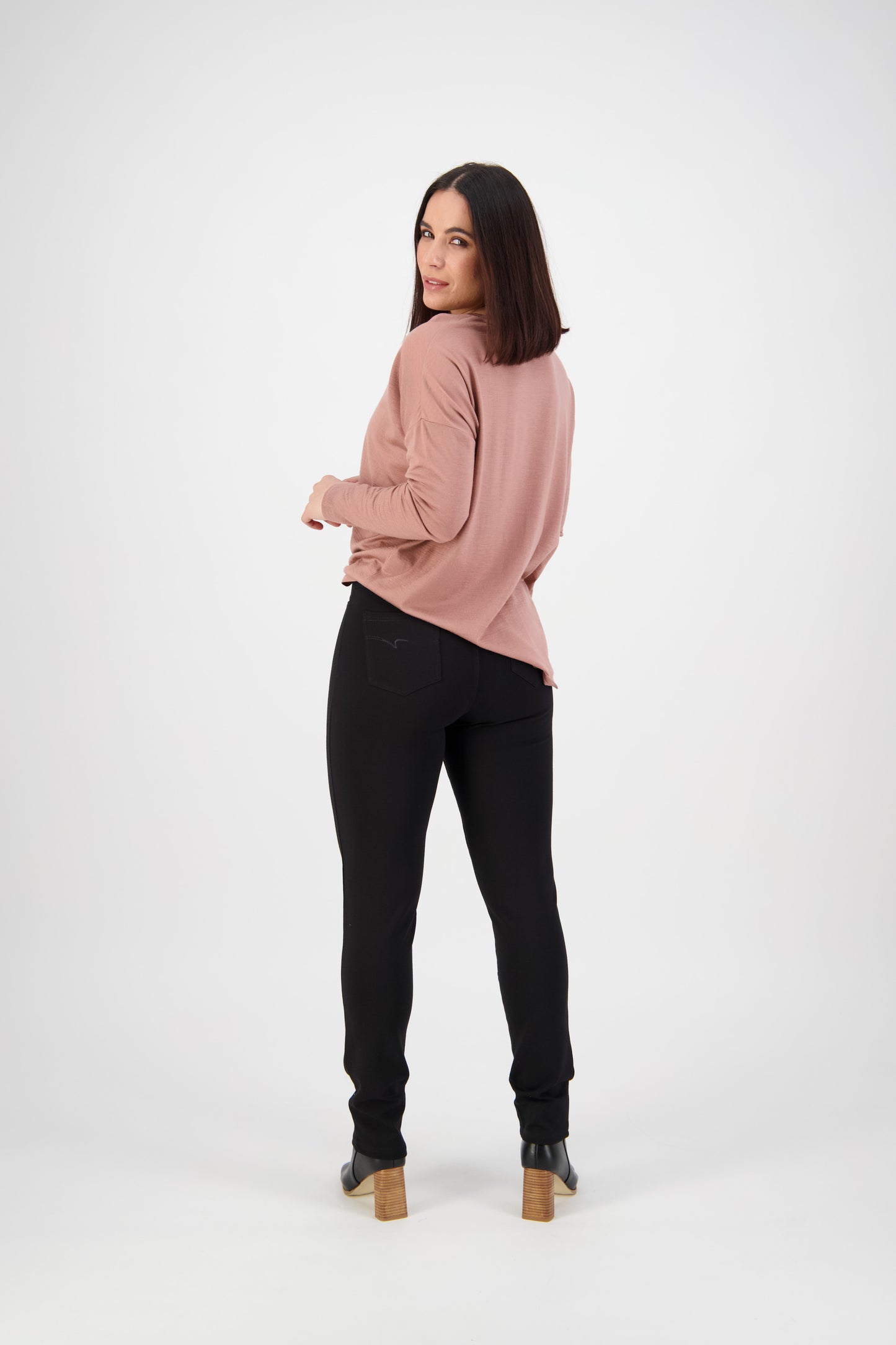 5663 Black - Skinny Leg Full Length Ponti Pant with Fly