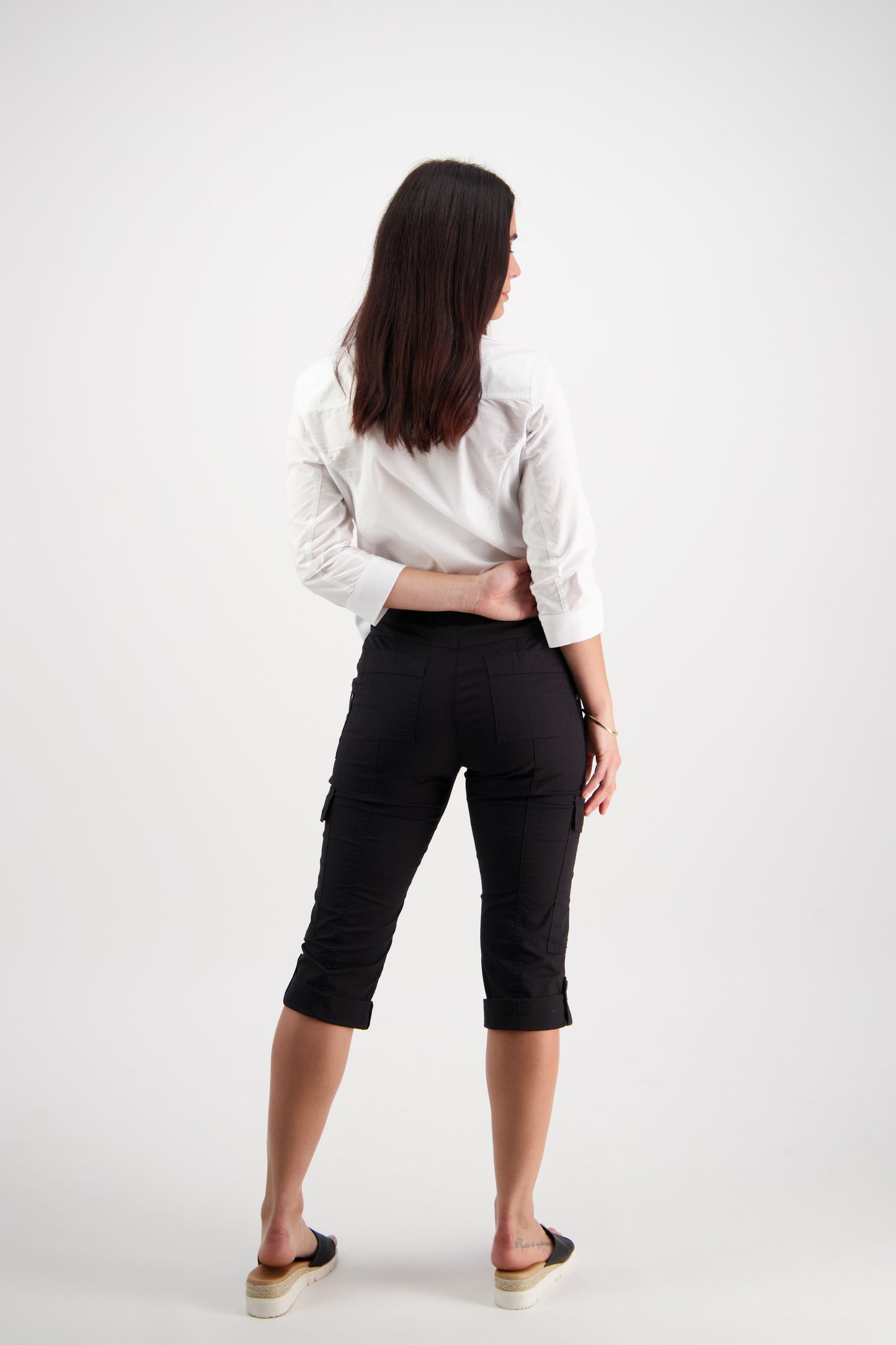 5710P Black - Poplin Pull On Cargo Pant - Vassalli