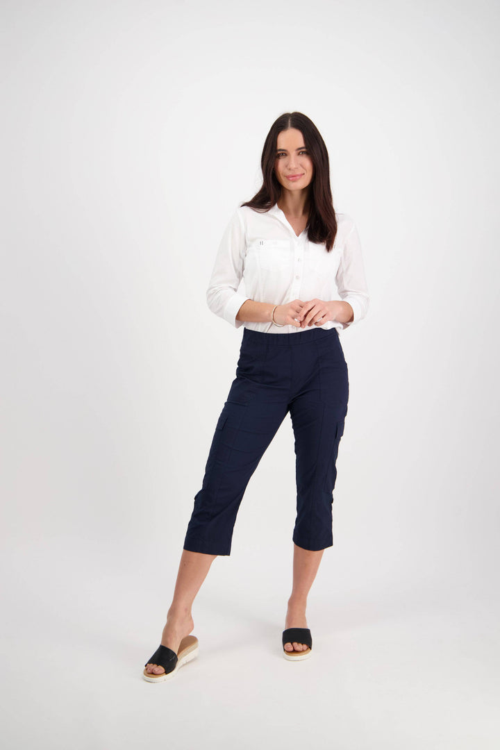 5710P Navy - Poplin Pull-On Cargo Pant - Vassalli