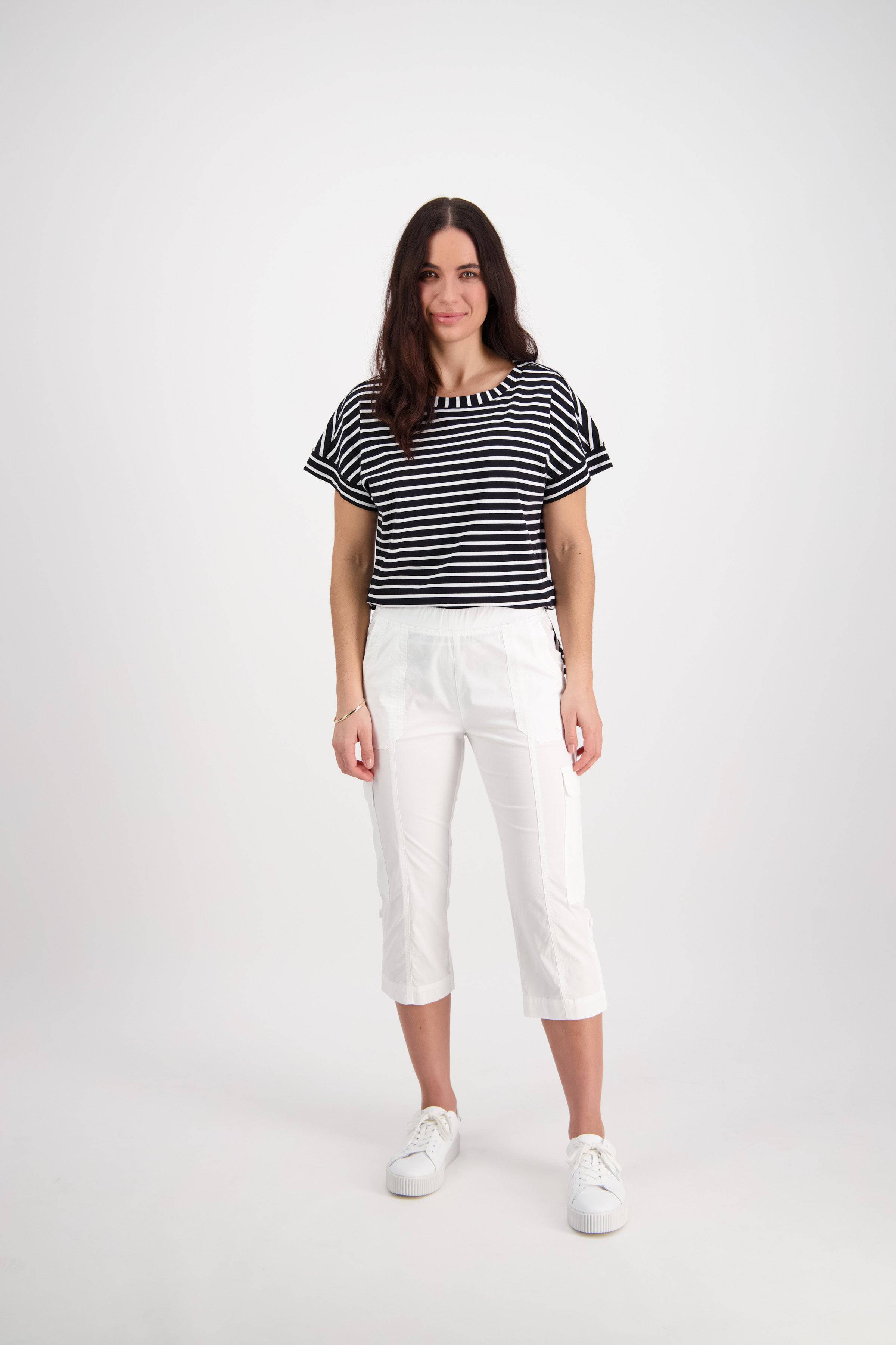 5710P White - Poplin Pull-On Cargo Pant - Vassalli