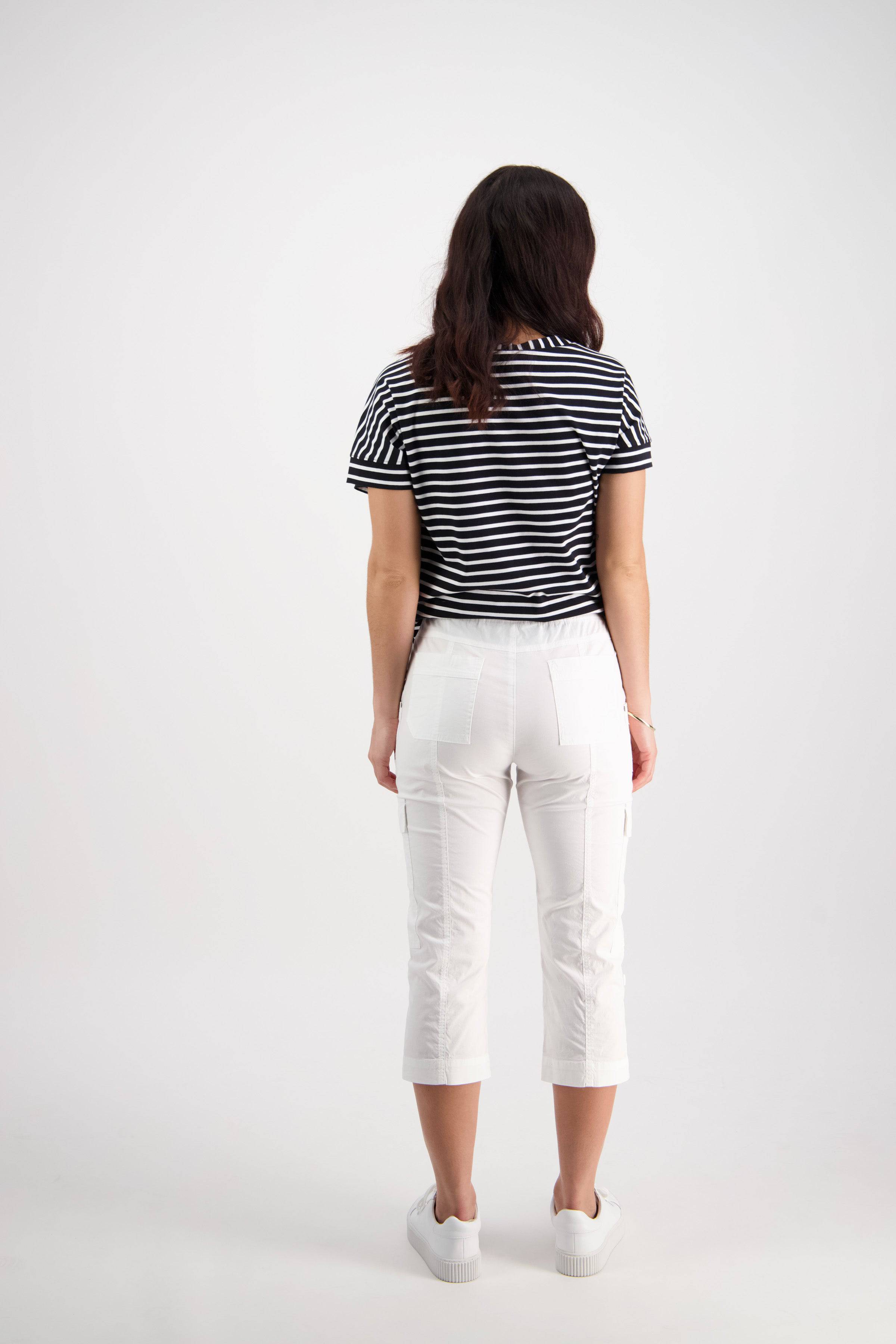 5710P White - Poplin Pull-On Cargo Pant - Vassalli