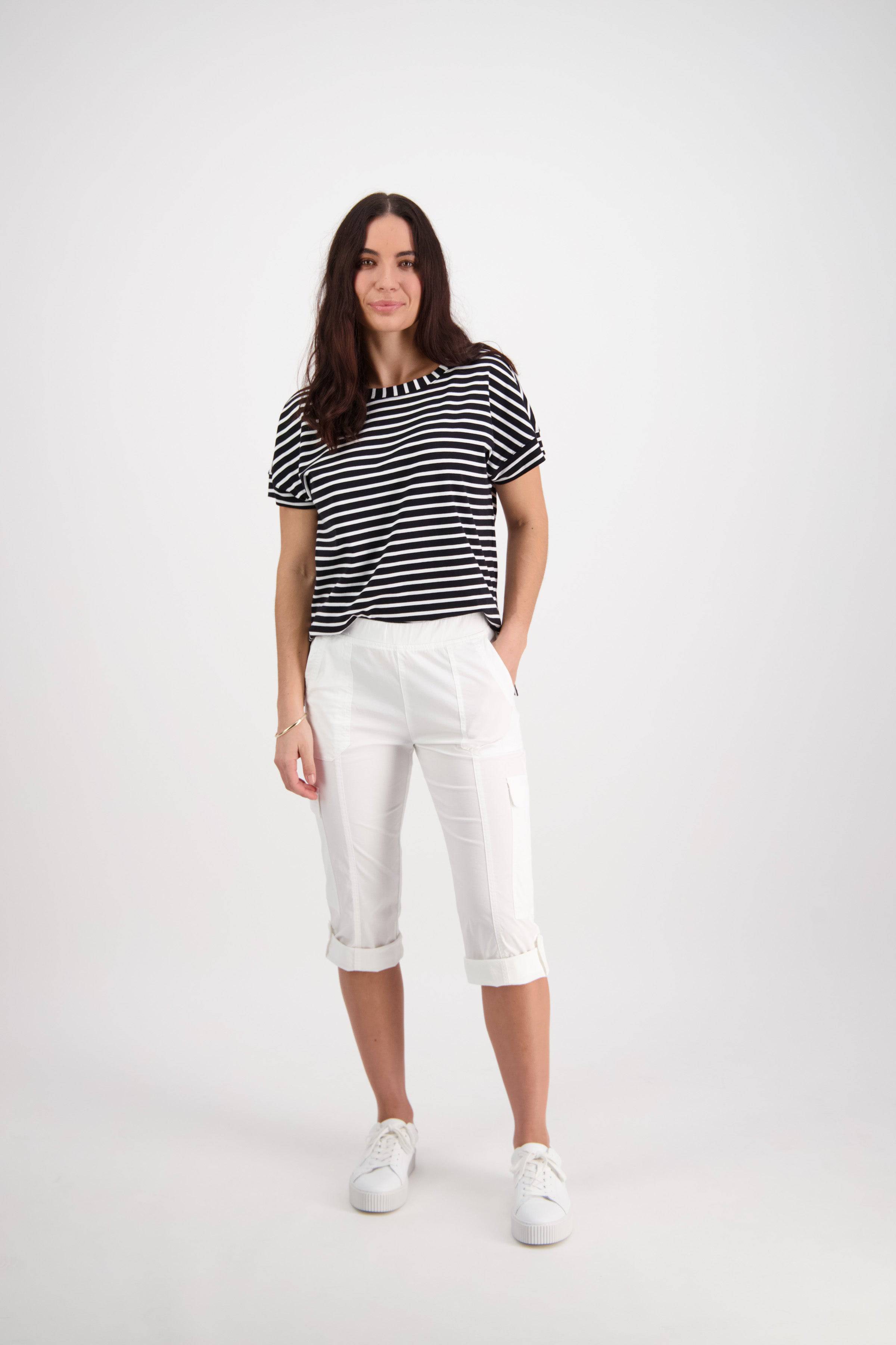 5710P White - Poplin Pull-On Cargo Pant - Vassalli