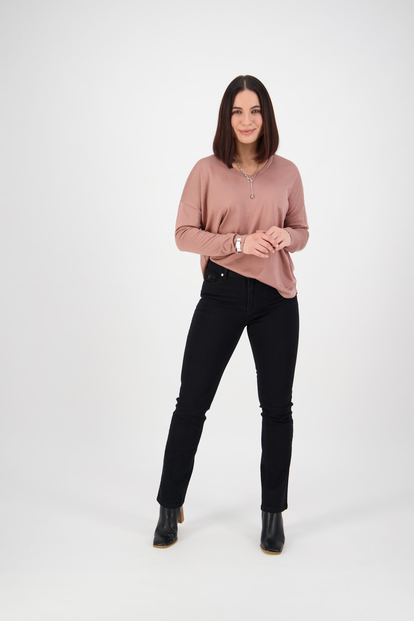 5719 Black Denim - Slim Leg Full Length Jean with Heavy Top Stitch - Vassalli