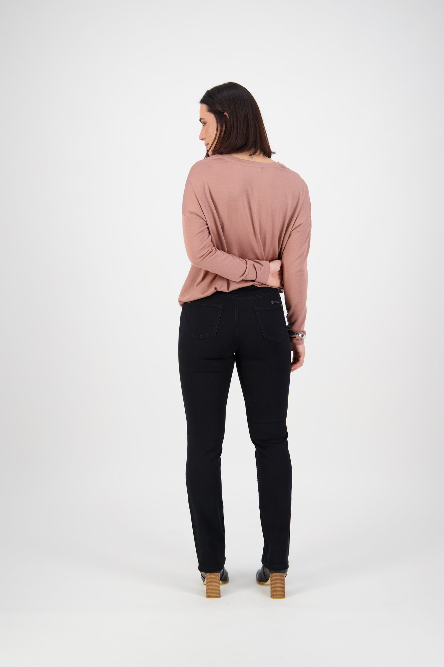 5719 Black Denim - Slim Leg Full Length Jean with Heavy Top Stitch - Vassalli