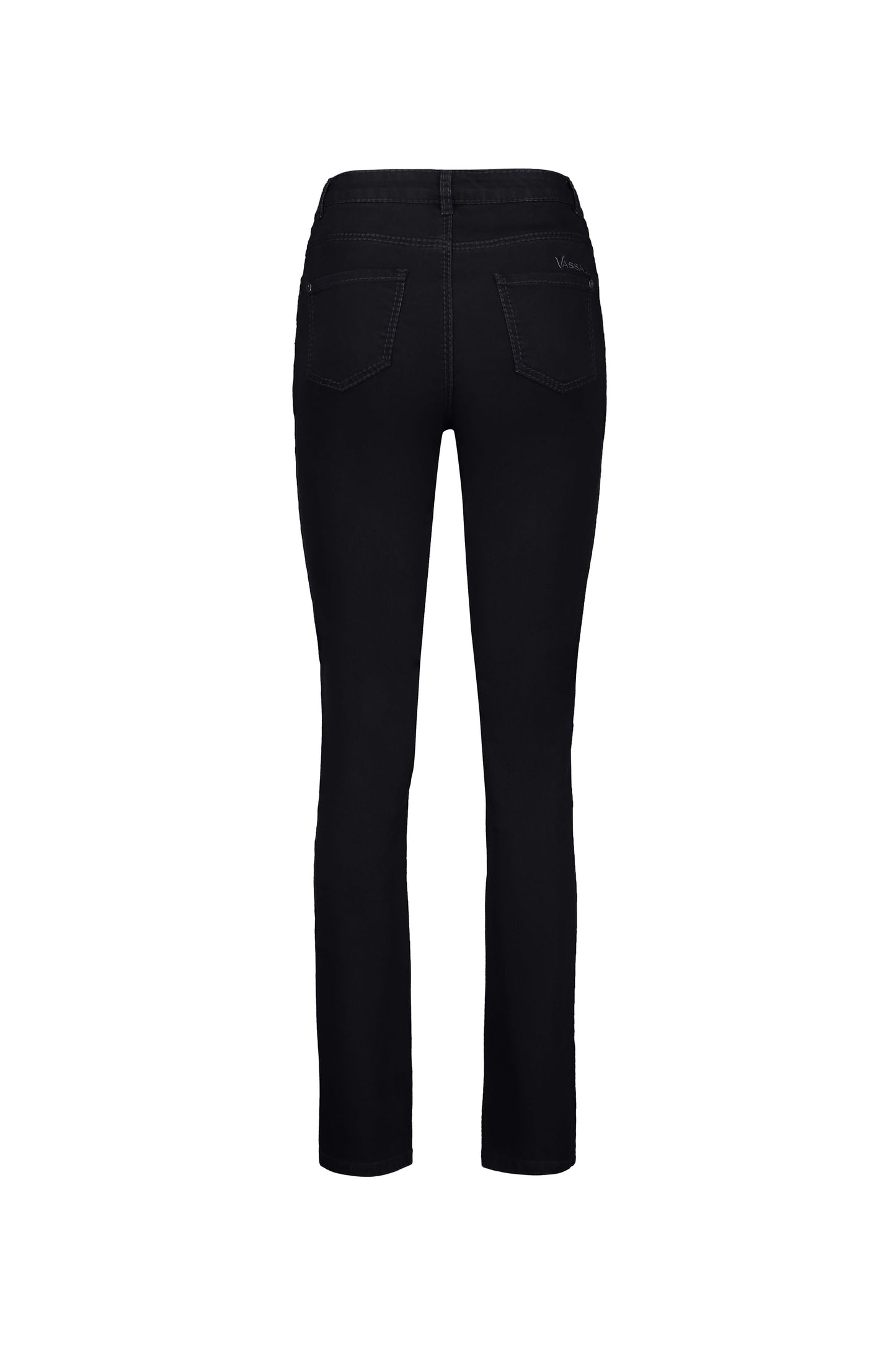 5719 Black Denim - Slim Leg Full Length Jean with Heavy Top Stitch - Vassalli