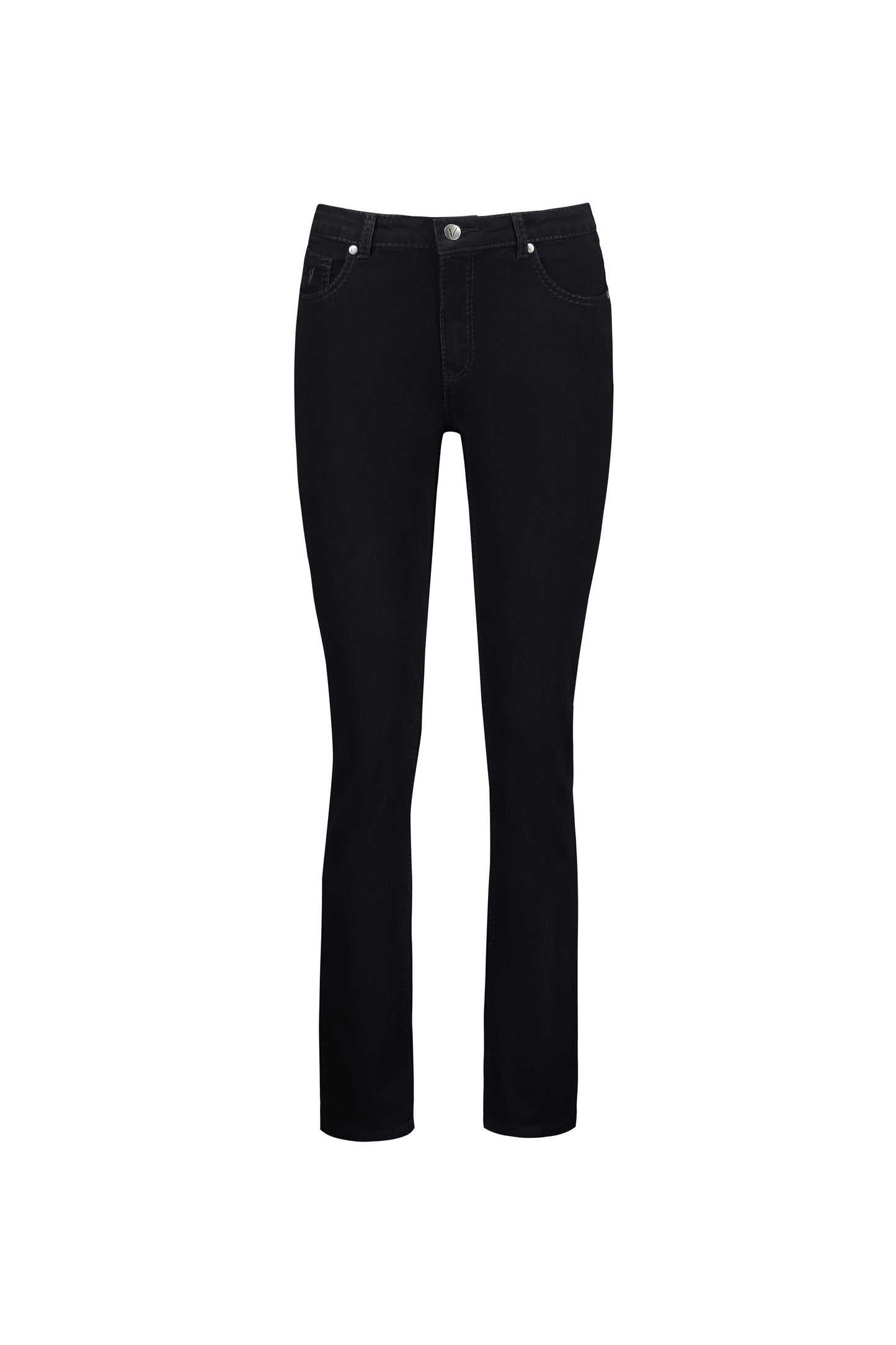 5719 Black Denim - Slim Leg Full Length Jean with Heavy Top Stitch - Vassalli